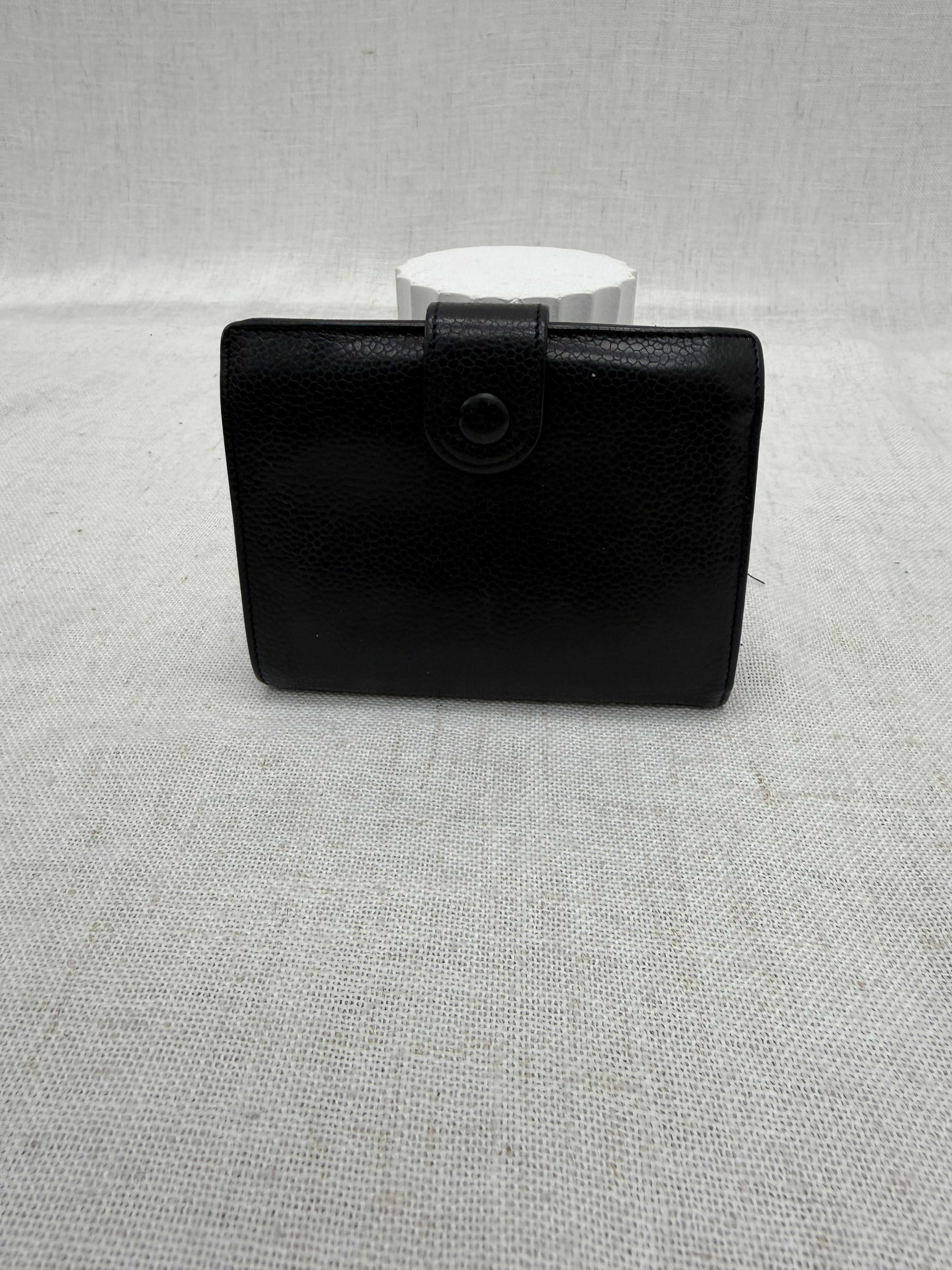 Chanel Black Caviar Leather Compact Kisslock Wallet