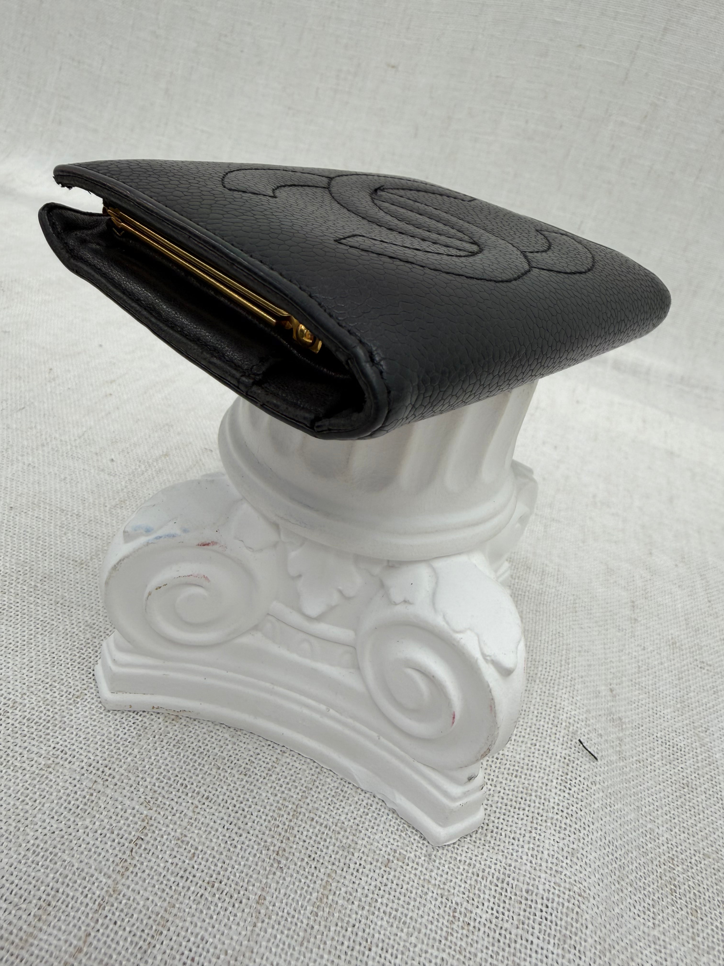 Chanel Black Caviar Leather Compact Kisslock Wallet