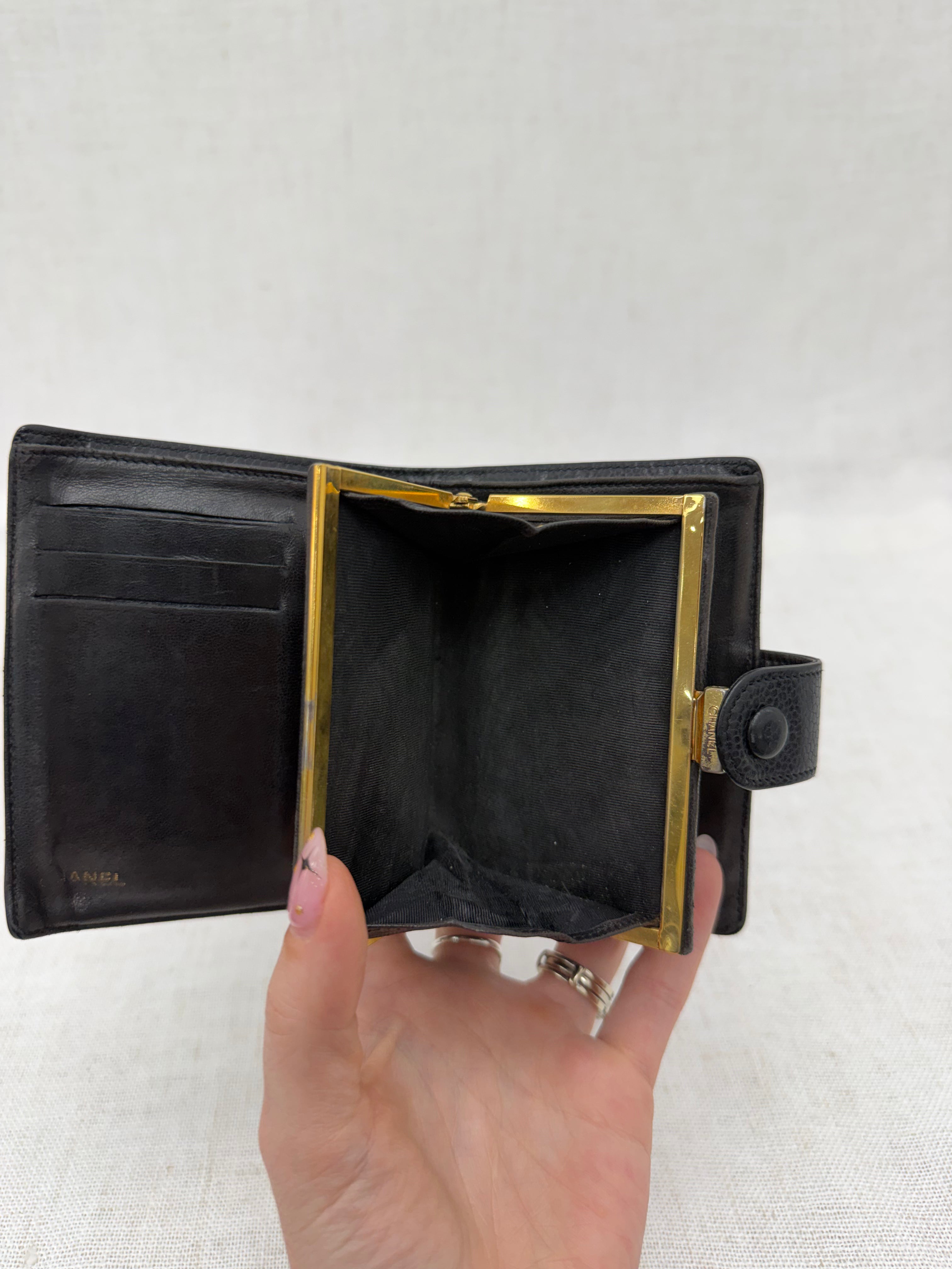 Chanel Black Caviar Leather Compact Kisslock Wallet