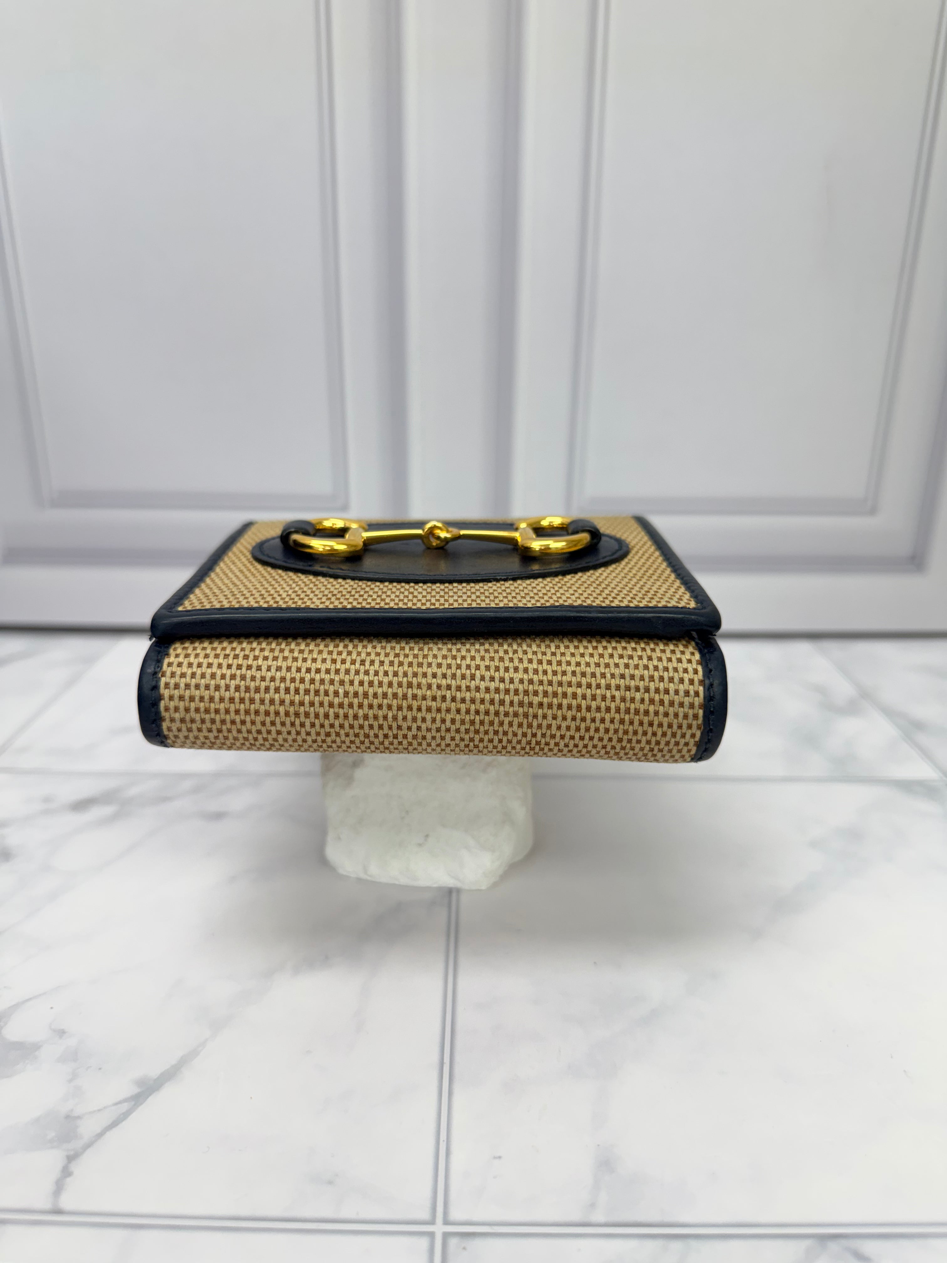 Gucci Beige Canvas And Blue Leather Horsebit Wallet