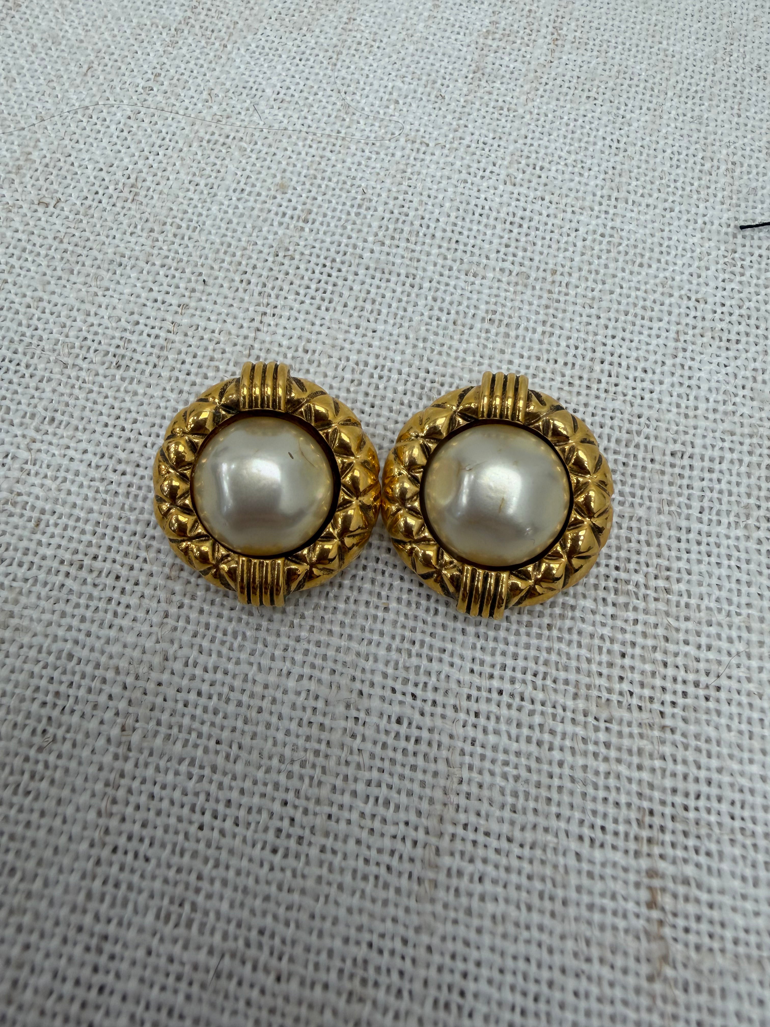Chanel Vintage Gold-Tone Pearl Clip On Earrings