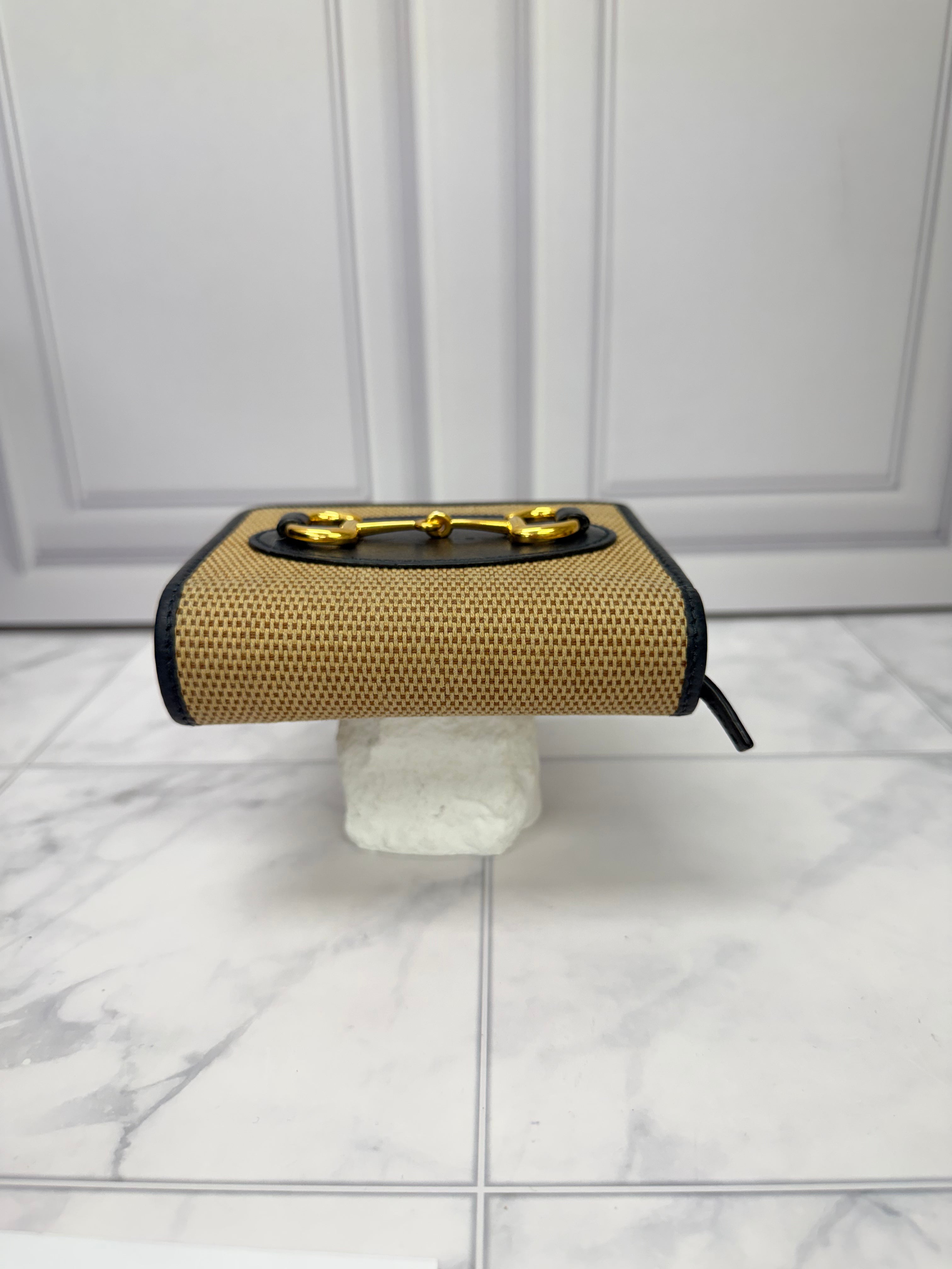 Gucci Beige Canvas And Blue Leather Horsebit Wallet