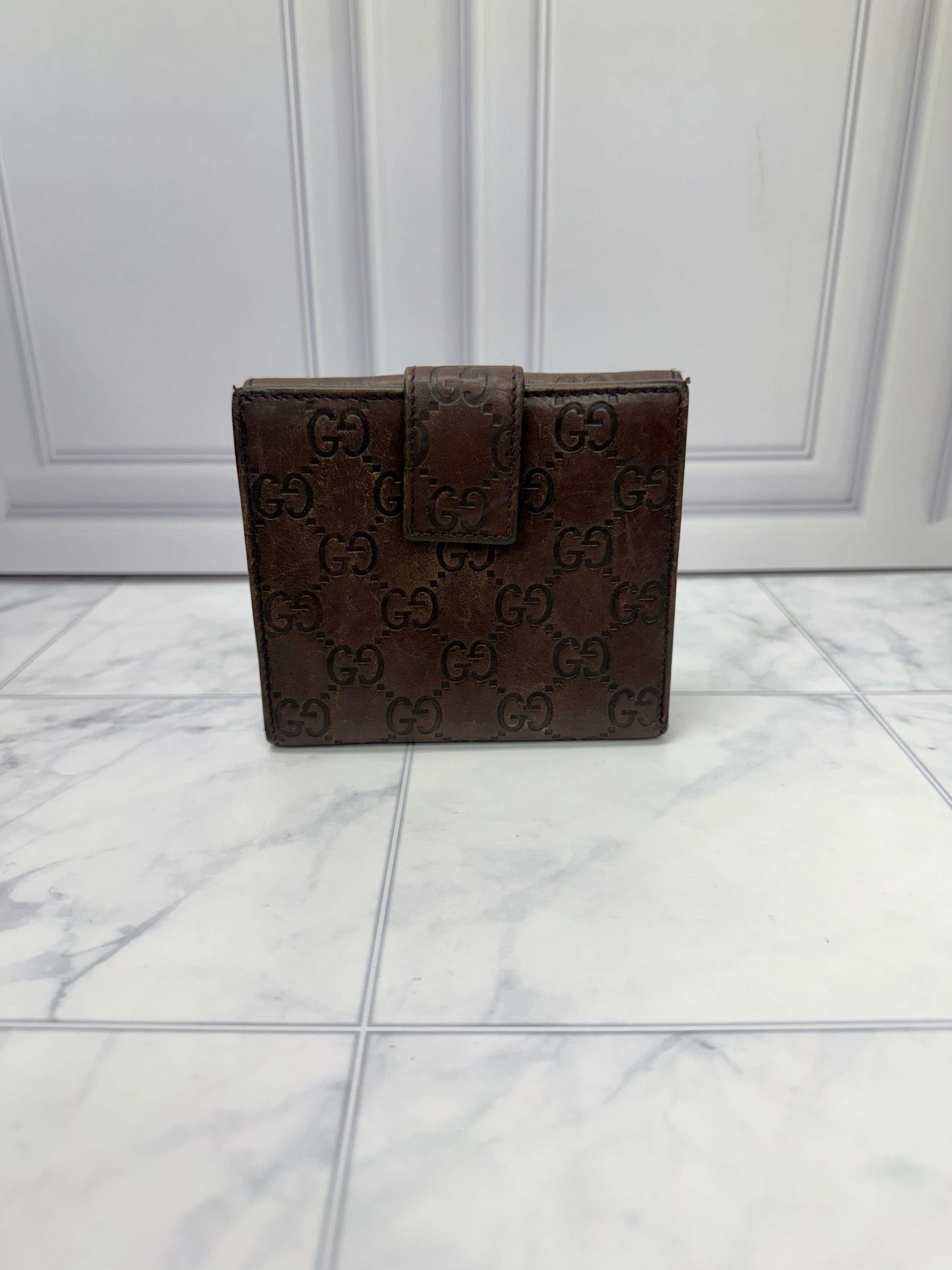 Gucci Brown Guccissima Leather French Flap Wallet