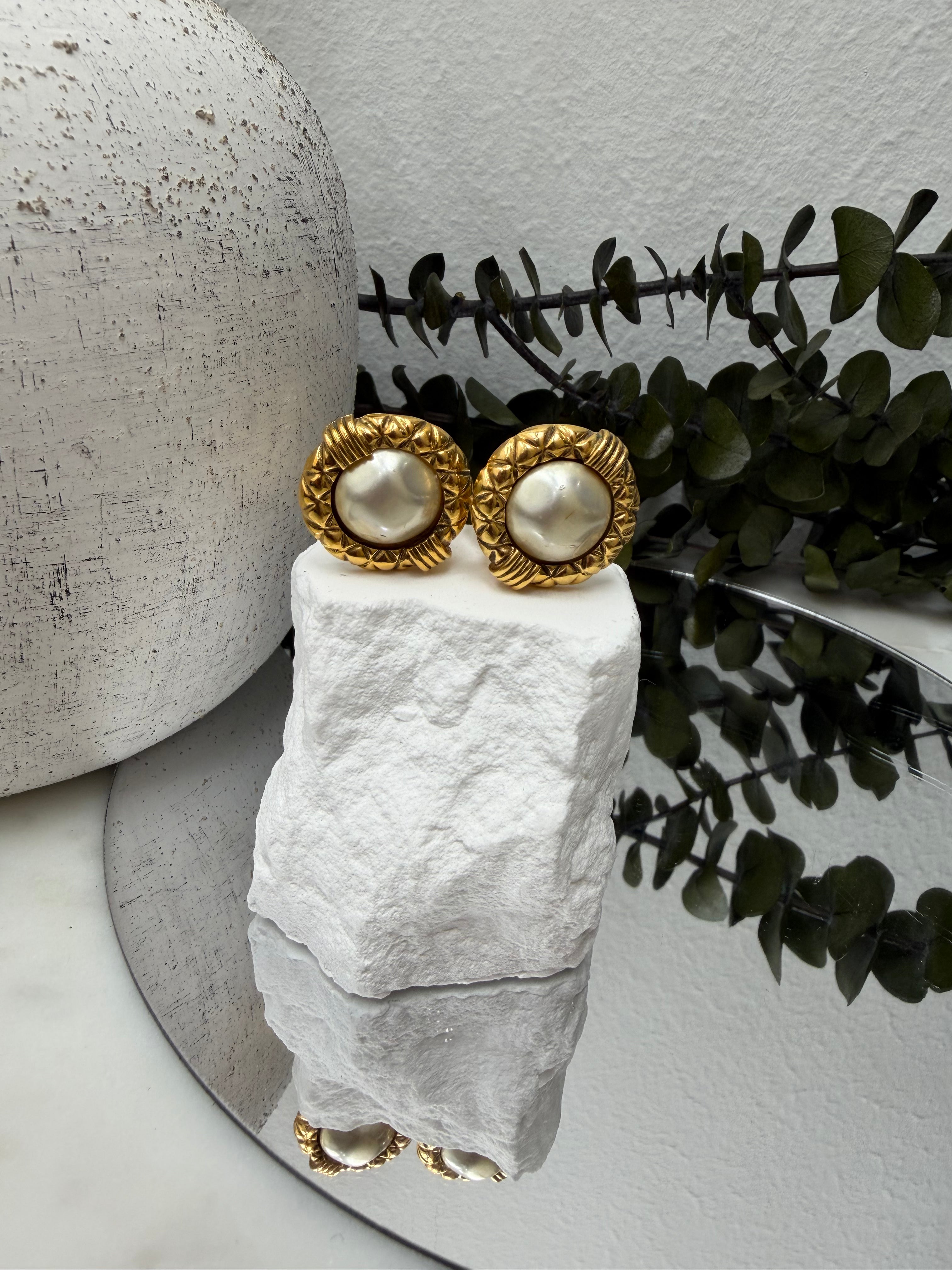 Chanel Vintage Gold-Tone Pearl Clip On Earrings