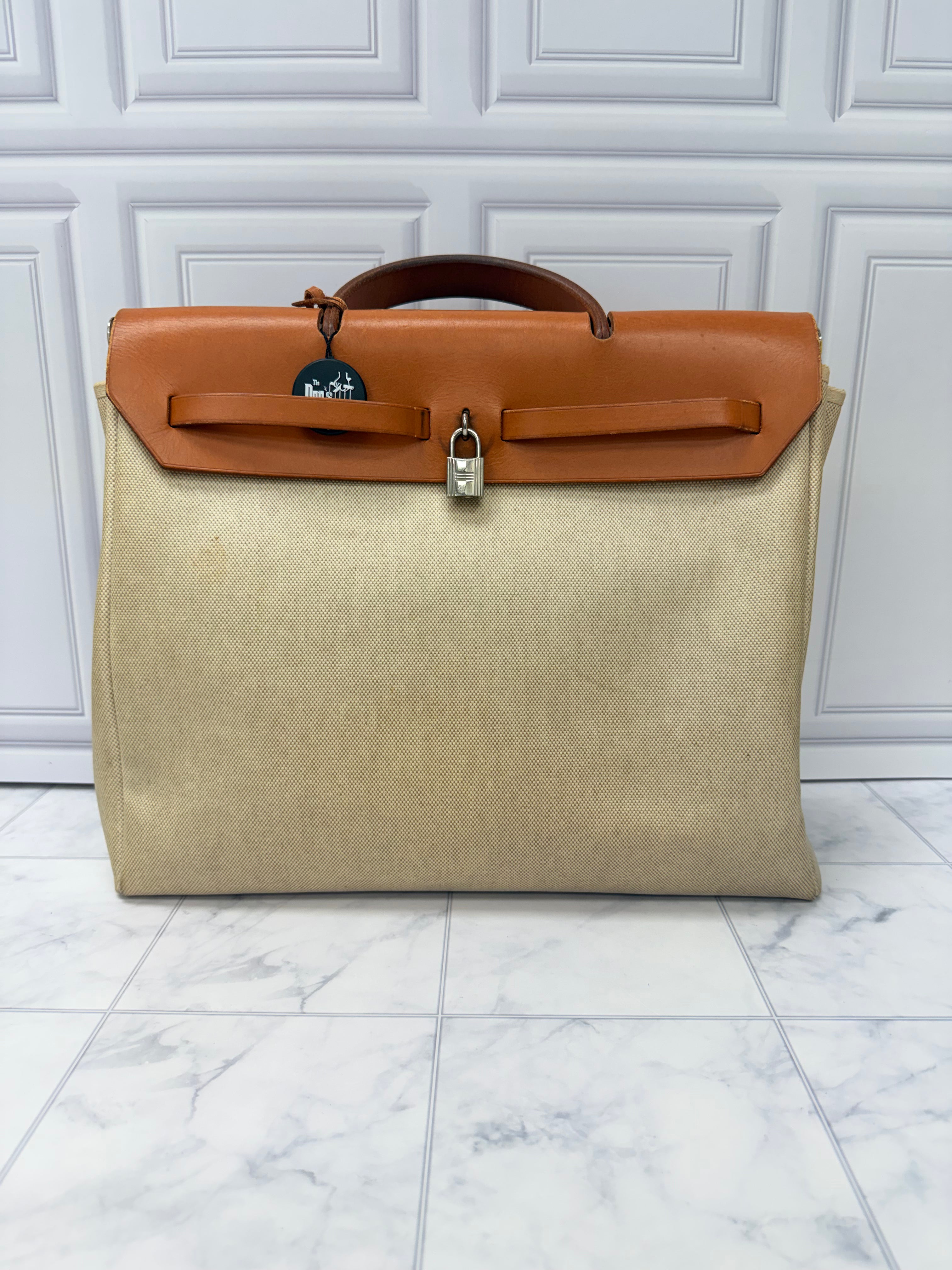 Hermes Beige Canvas Herbag MM Handbag