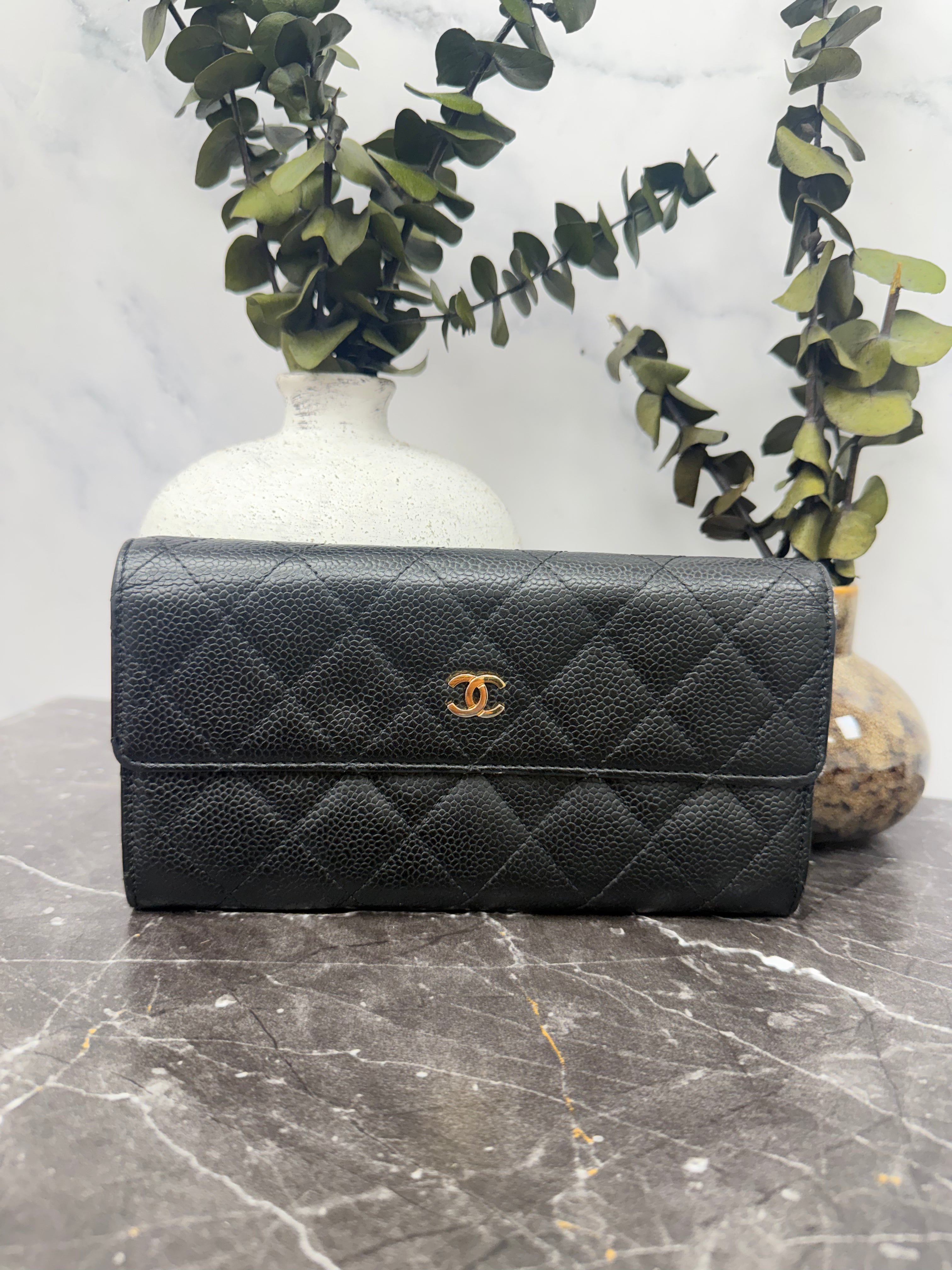 Chanel Black Caviar Leather Flap Wallet