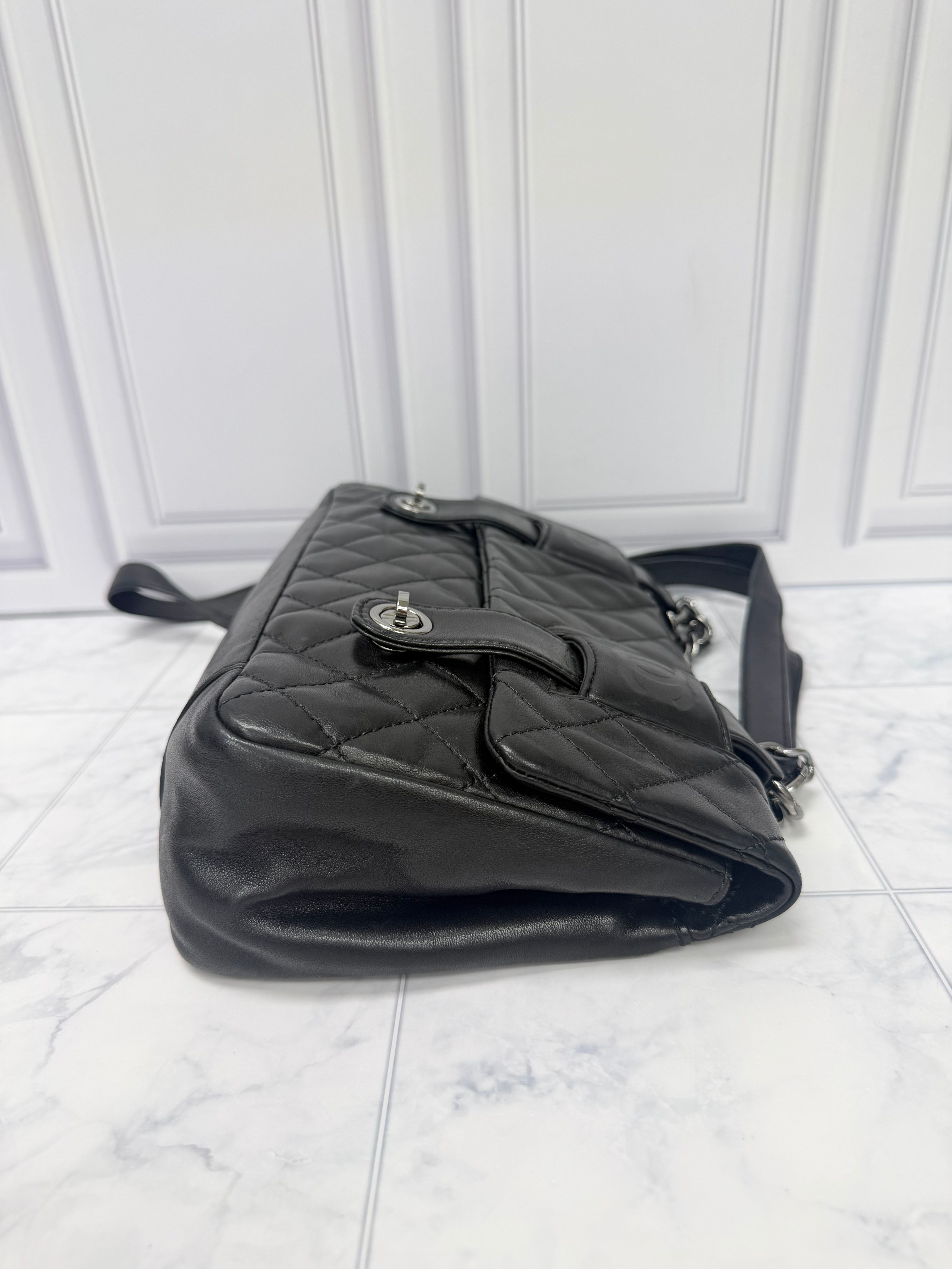 Chanel Black Lambskin Leather Mix Messenger Shoulder Bag