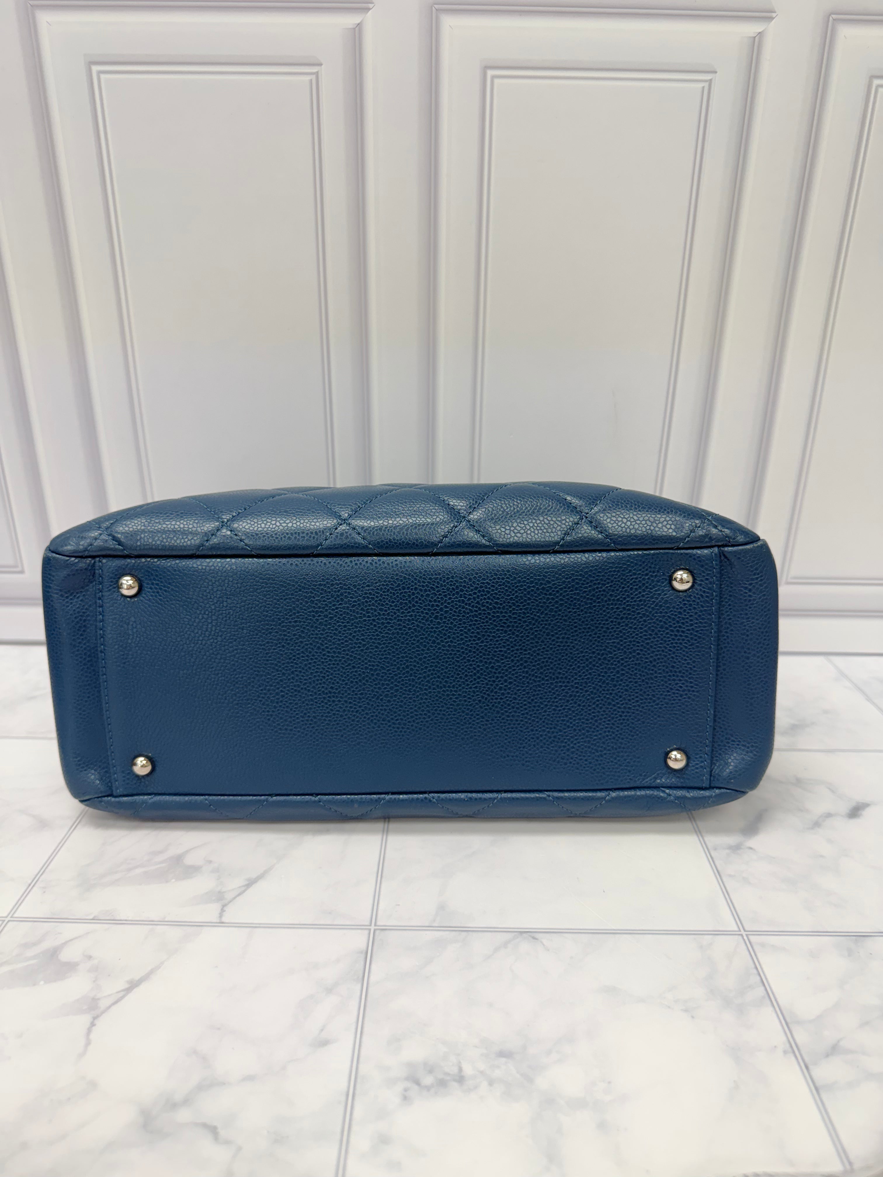 Chanel Blue Caviar Leather CC Timeless Shopping Tote Bag