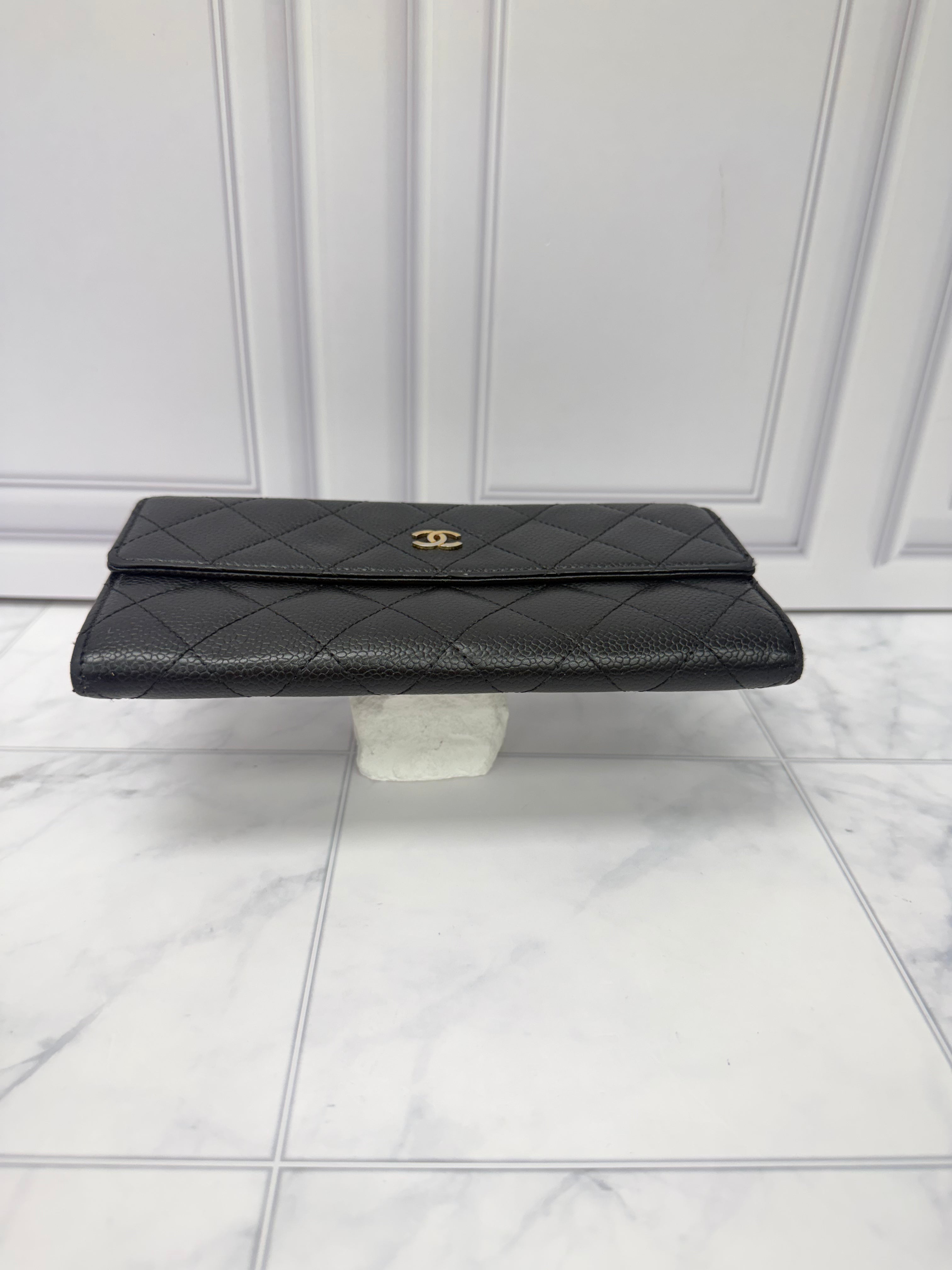 Chanel Black Caviar Leather Flap Wallet