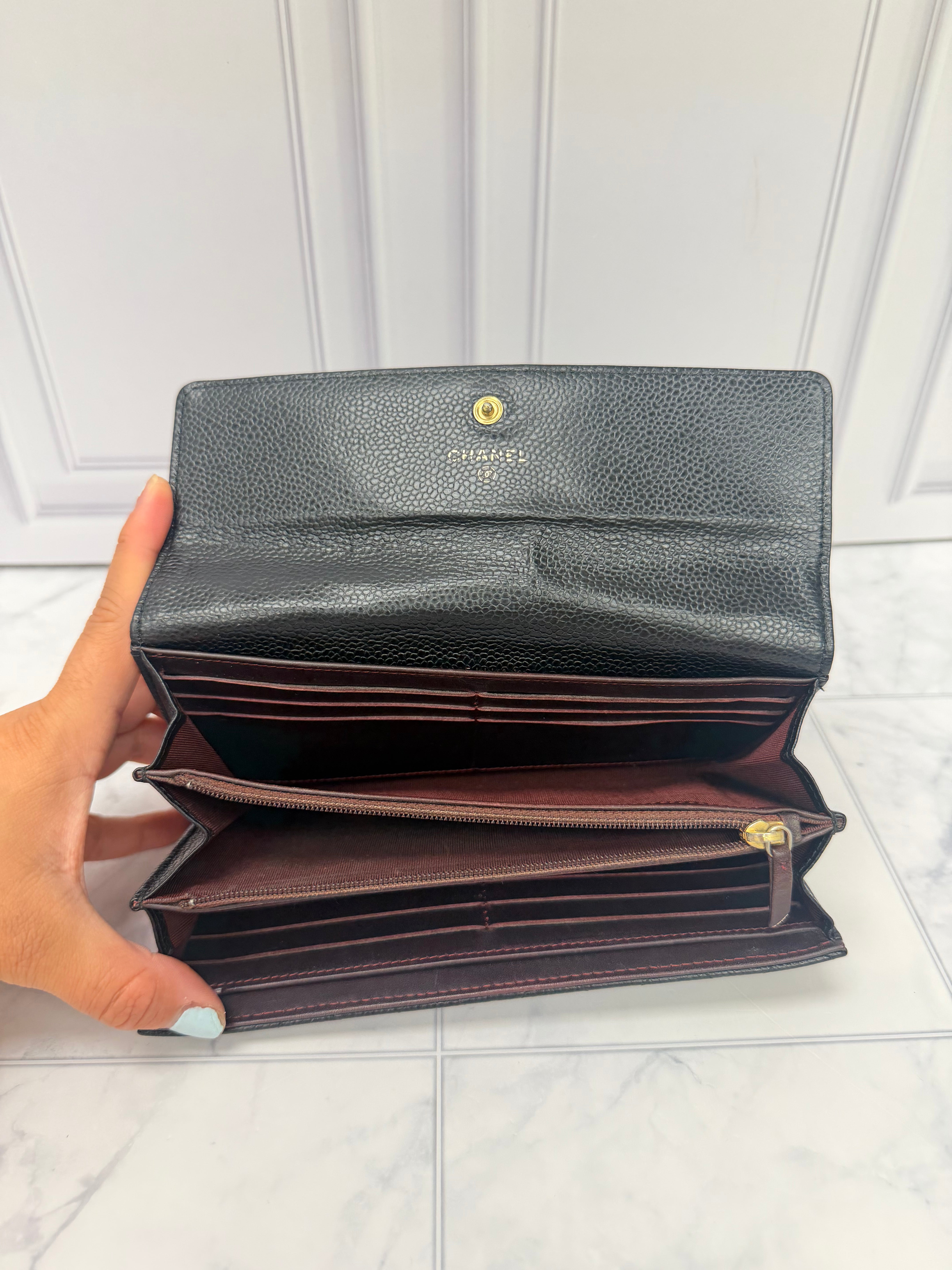 Chanel Black Caviar Leather Flap Wallet
