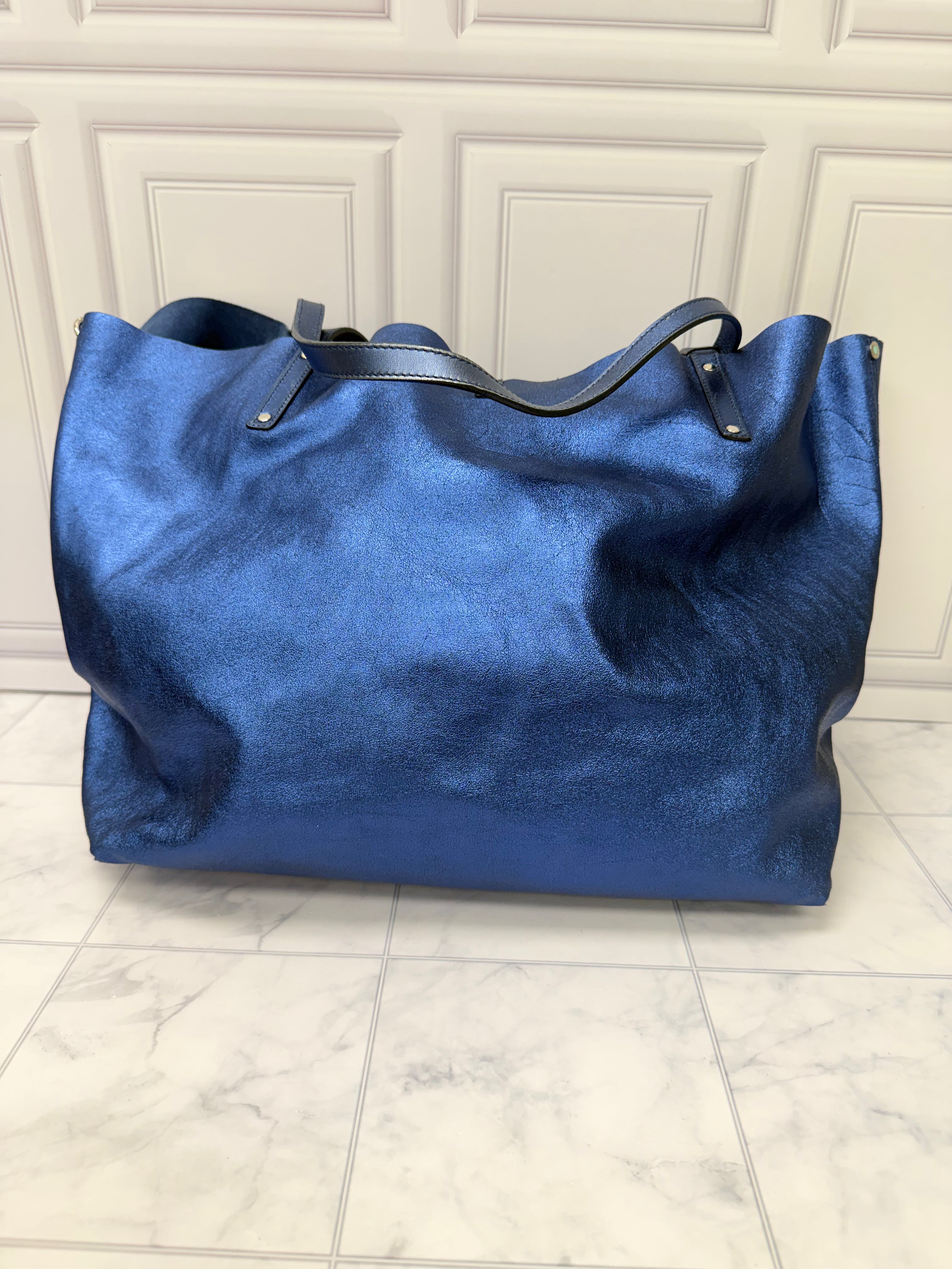 Tiffany & Co Metallic Blue Leather Tote Bag