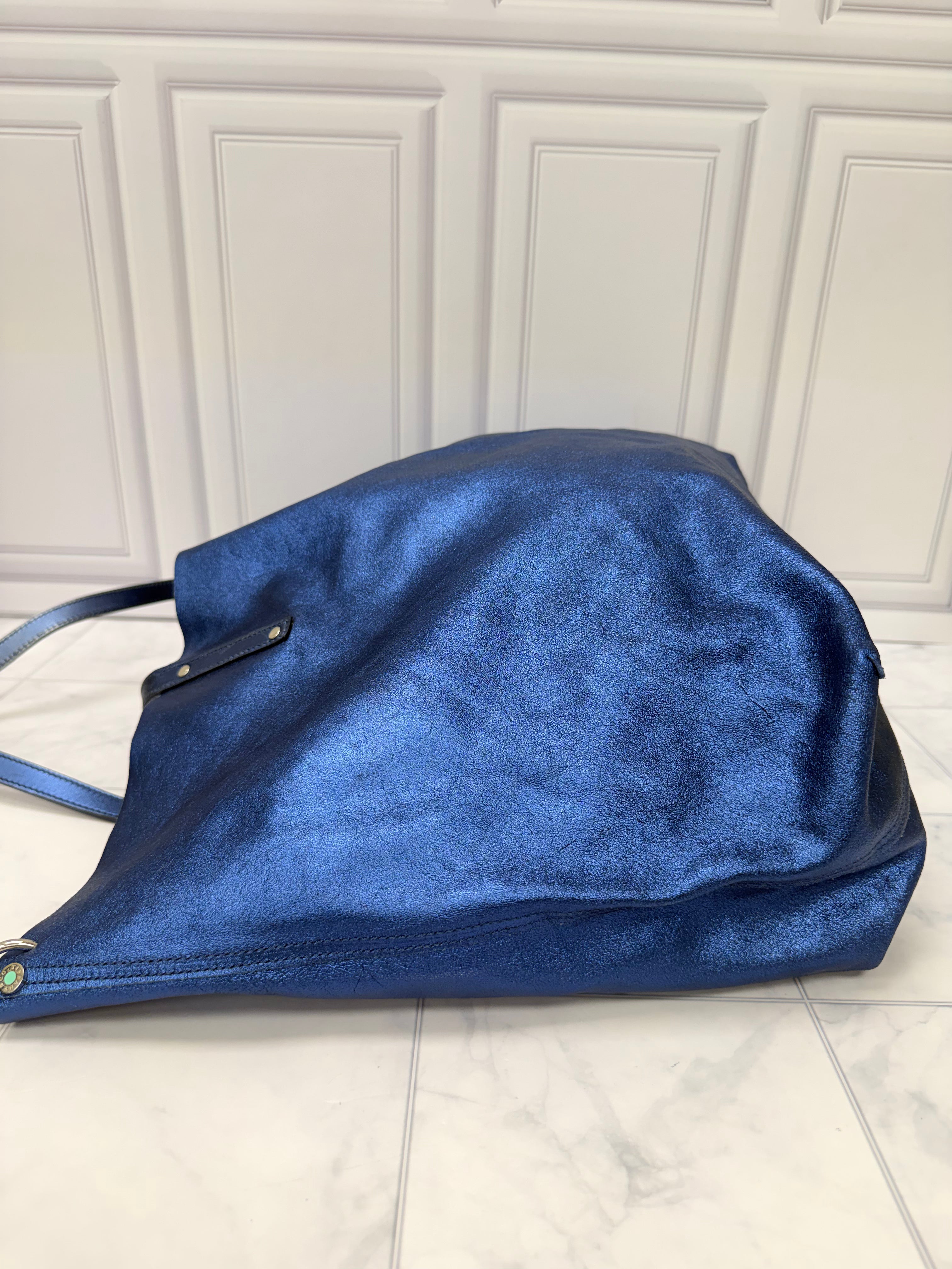 Tiffany & Co Metallic Blue Leather Tote Bag