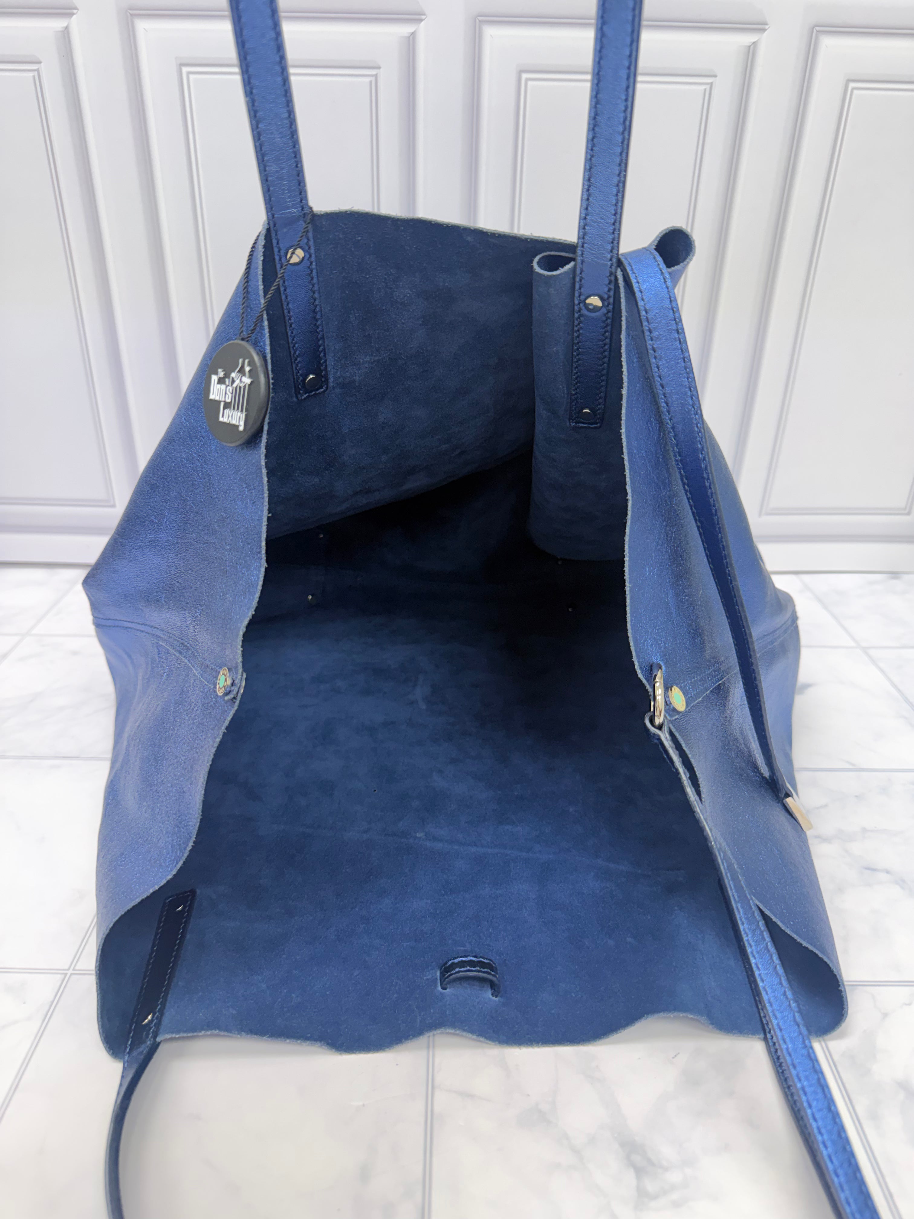 Tiffany & Co Metallic Blue Leather Tote Bag