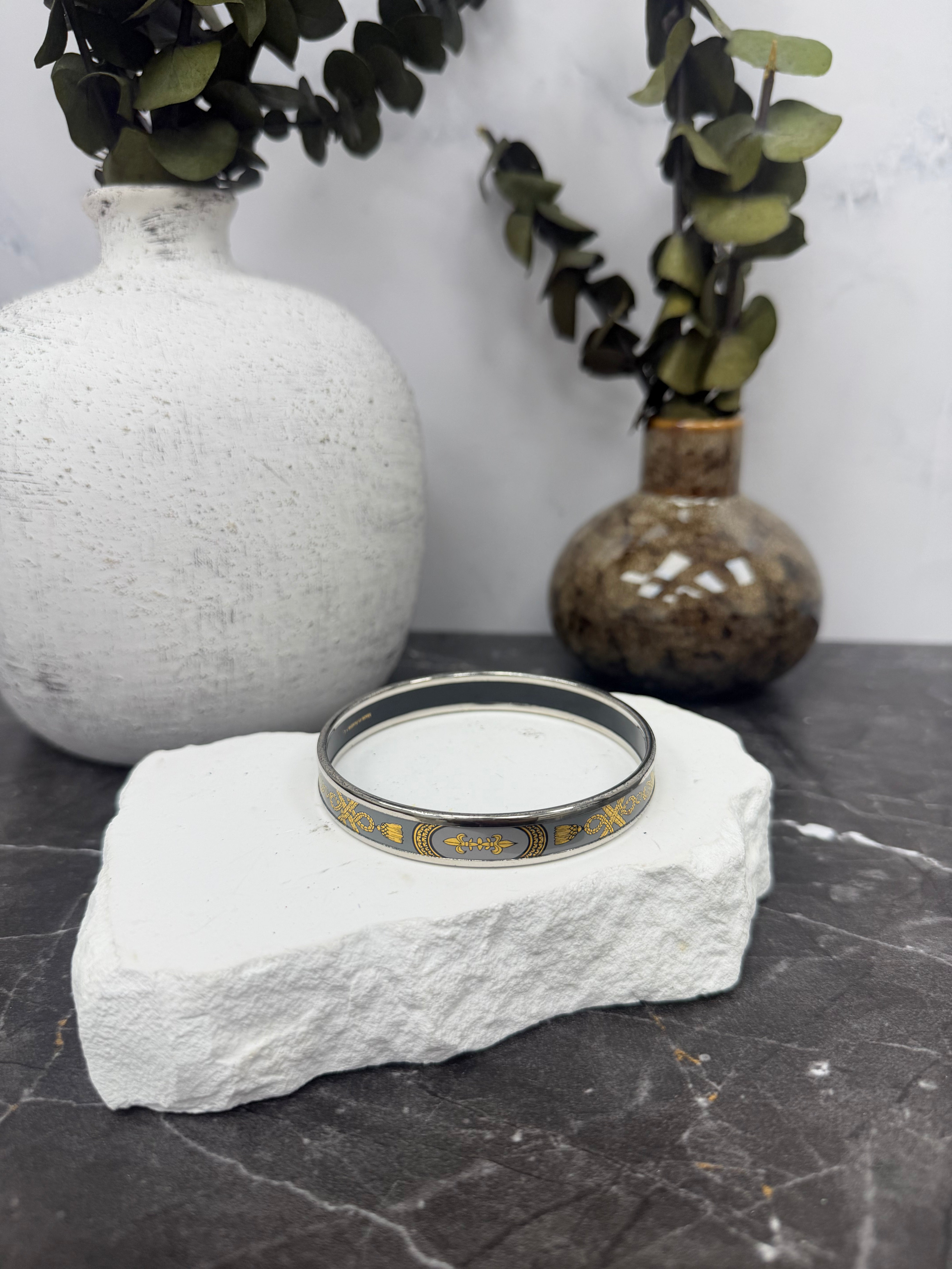 Hermes Grey And Gold Enamel Colportage Bangle