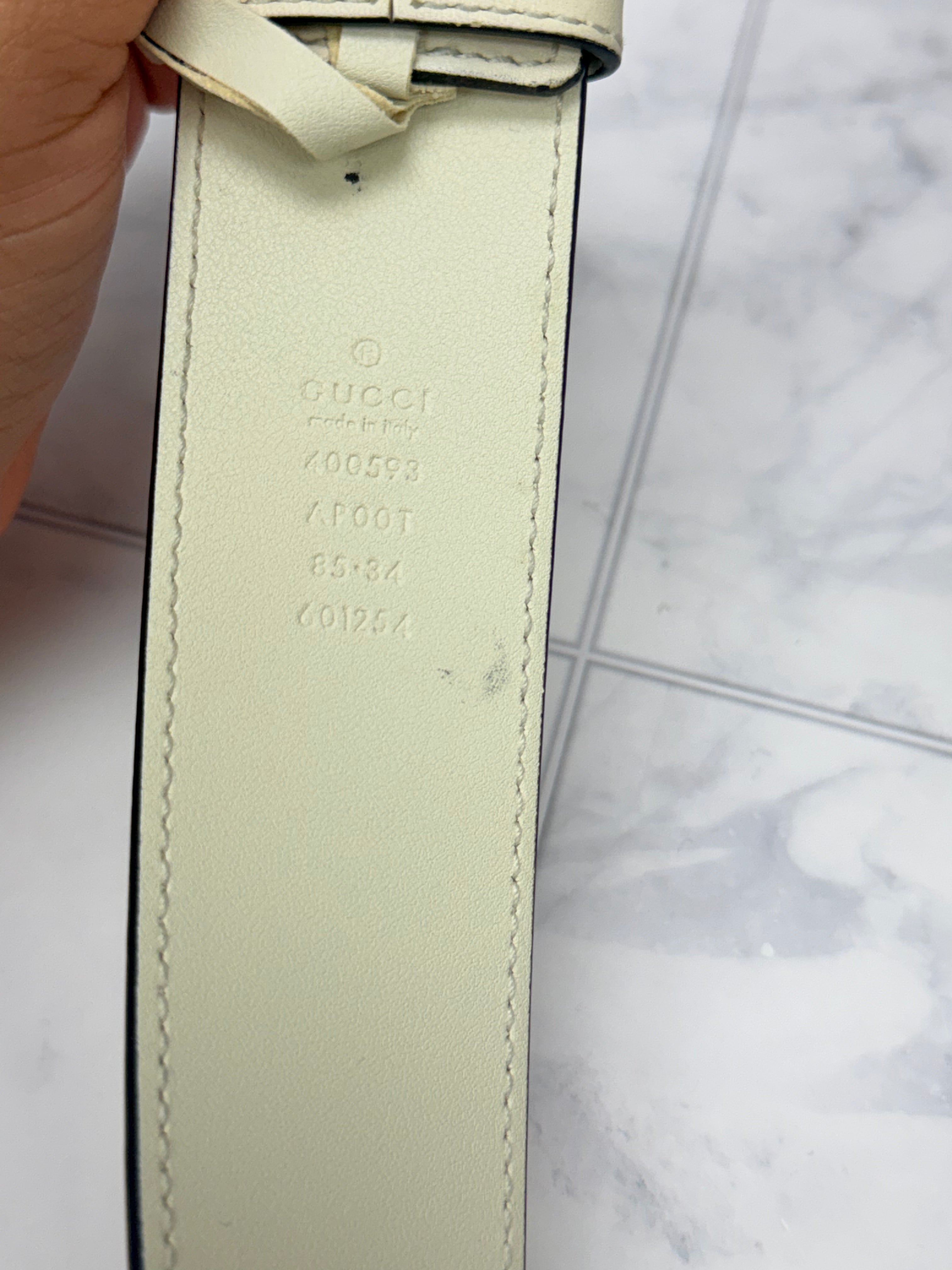 Gucci Cream Leather GG Marmont Belt Size 85