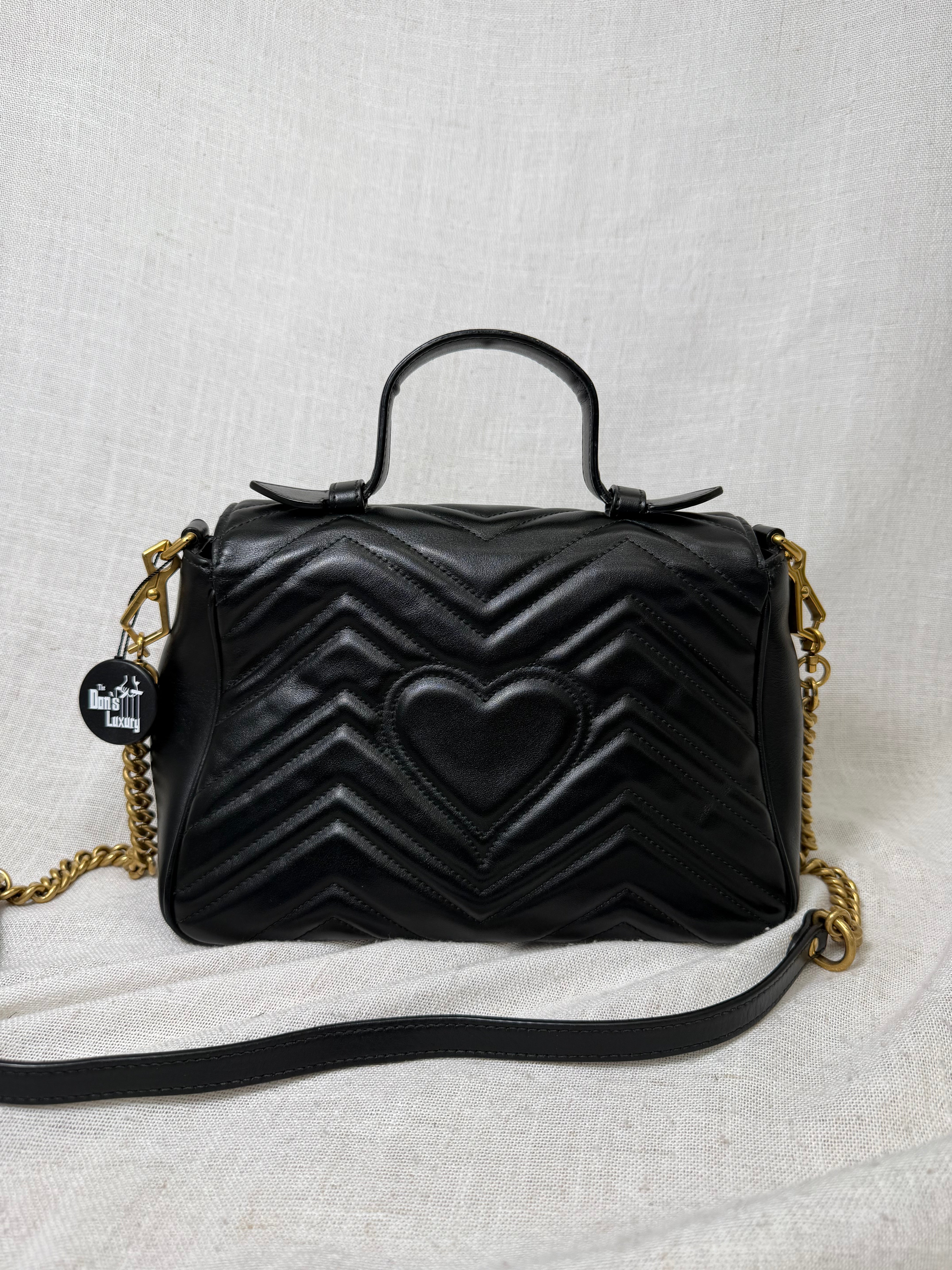 Gucci Black Leather GG Marmont Top Handle Bag