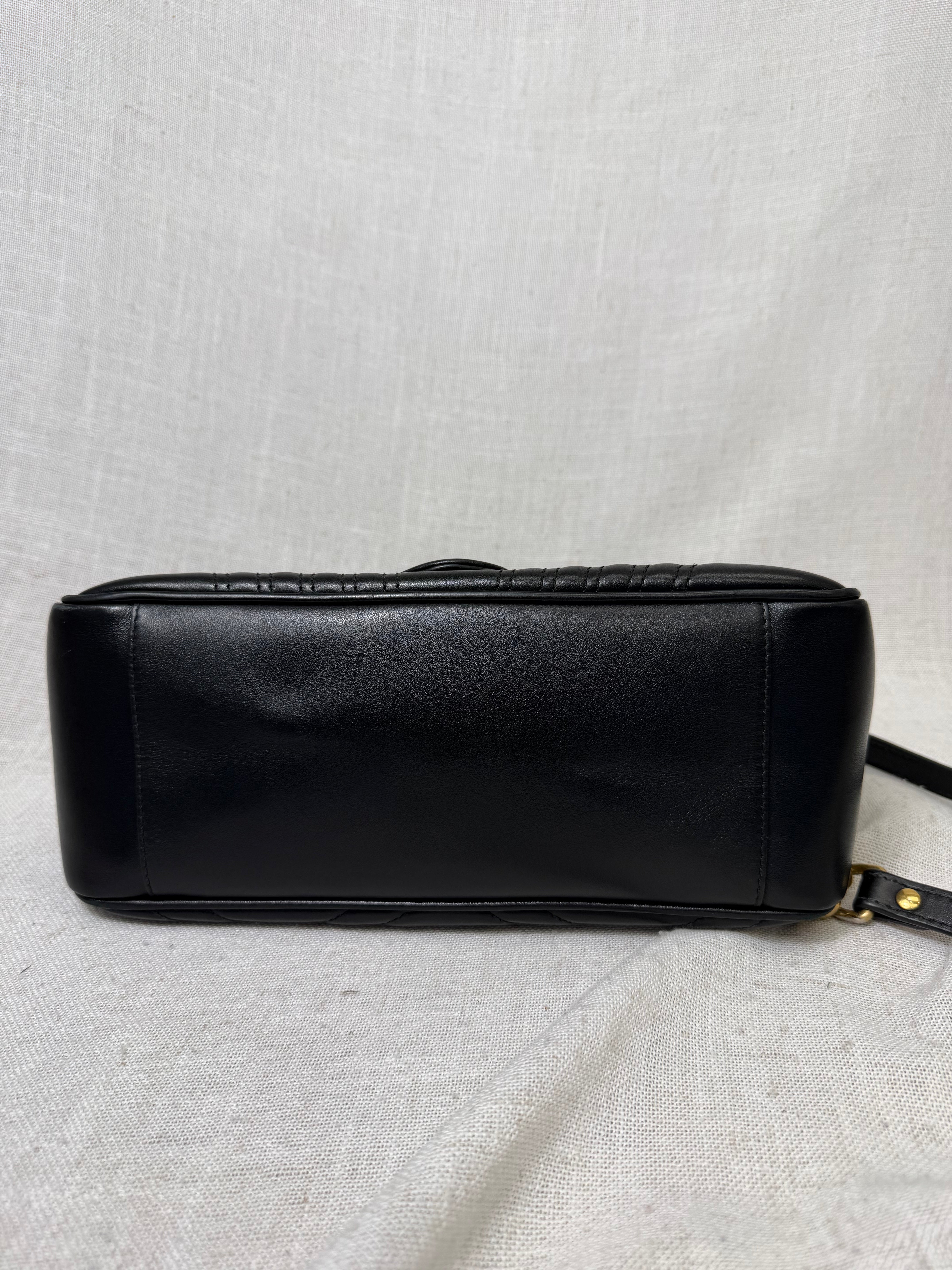 Gucci Black Leather GG Marmont Top Handle Bag