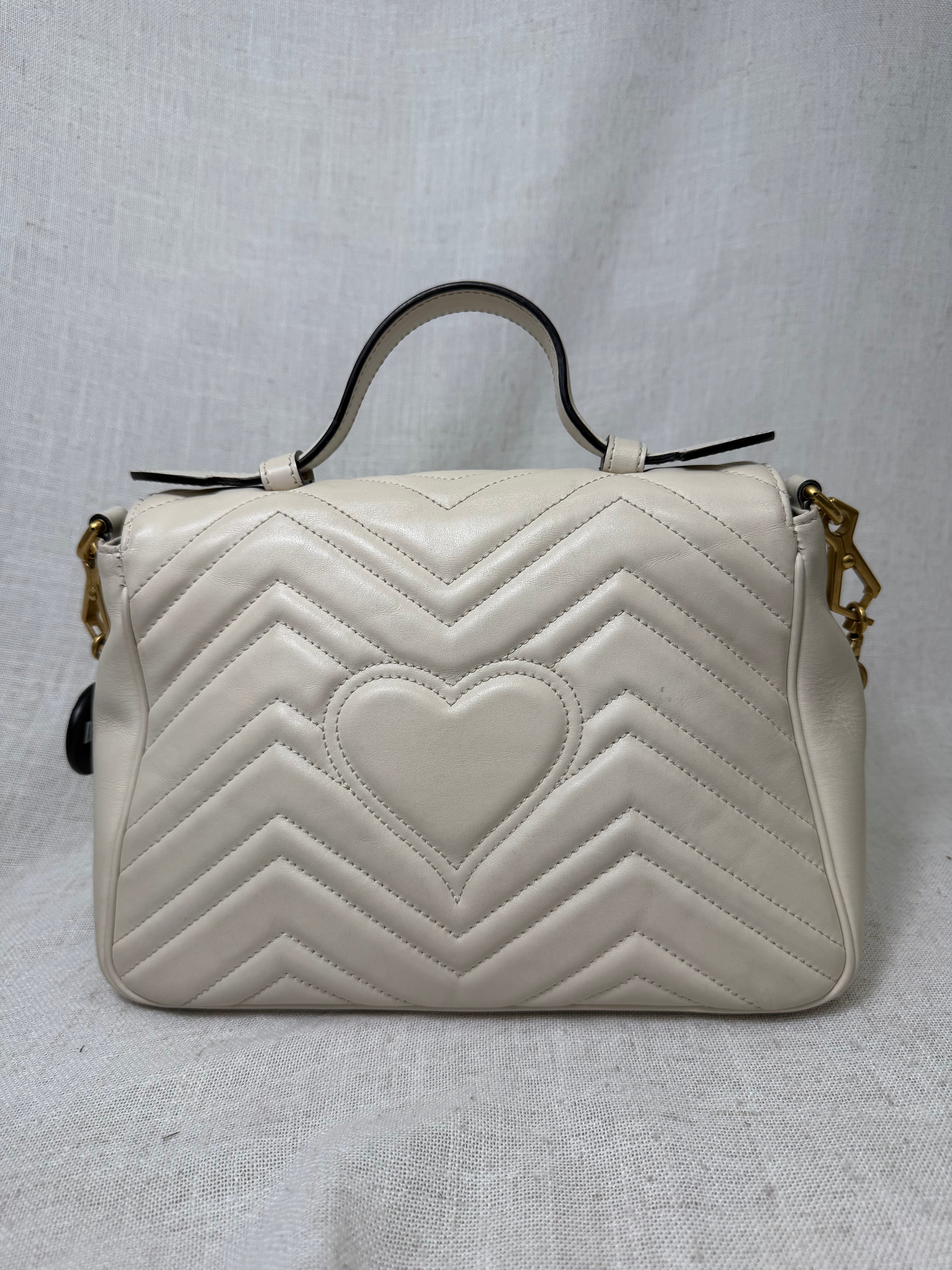 Gucci Cream Leather GG Small Marmont Top Handle Bag
