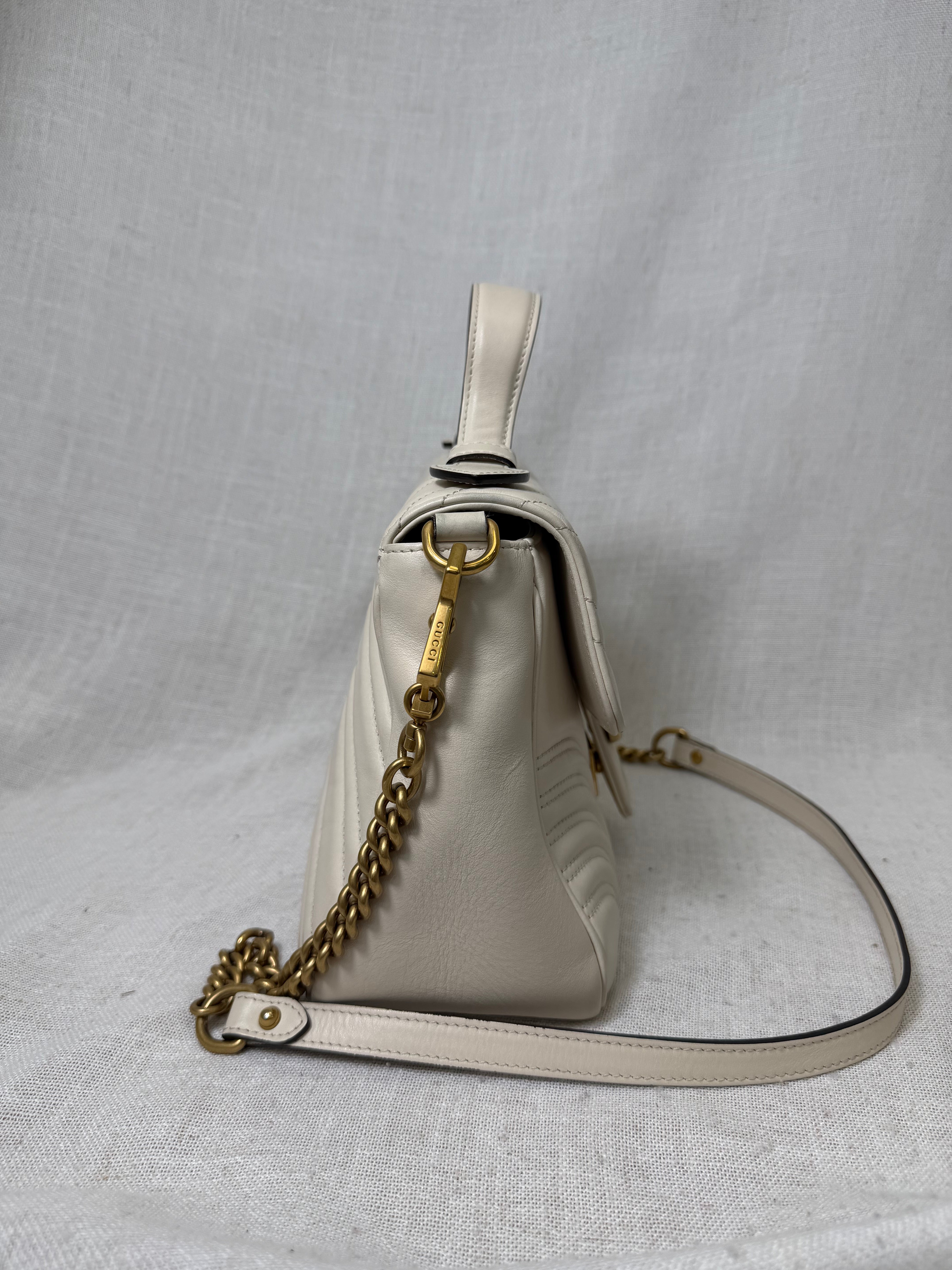 Gucci Cream Leather GG Small Marmont Top Handle Bag