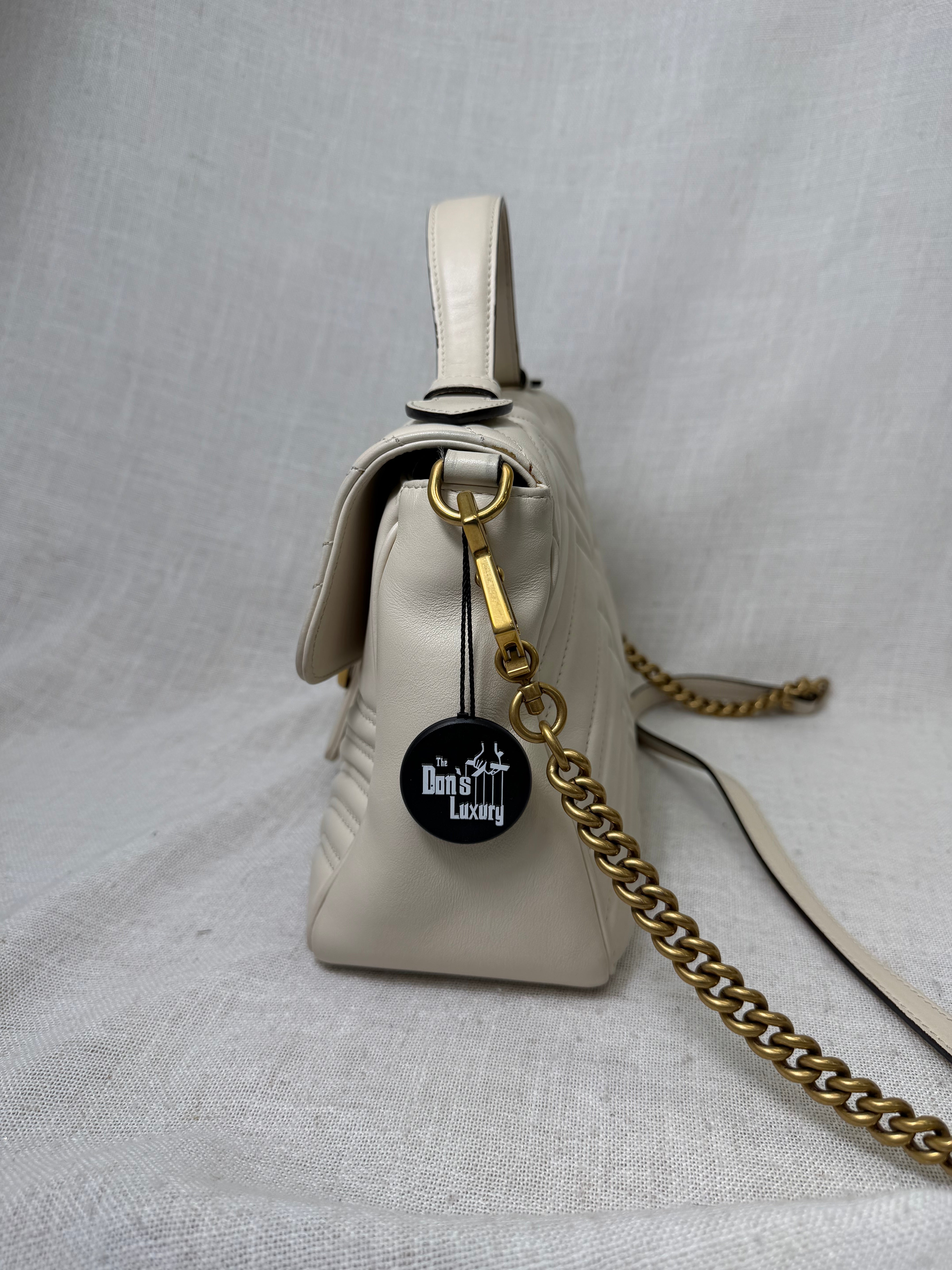 Gucci Cream Leather GG Small Marmont Top Handle Bag