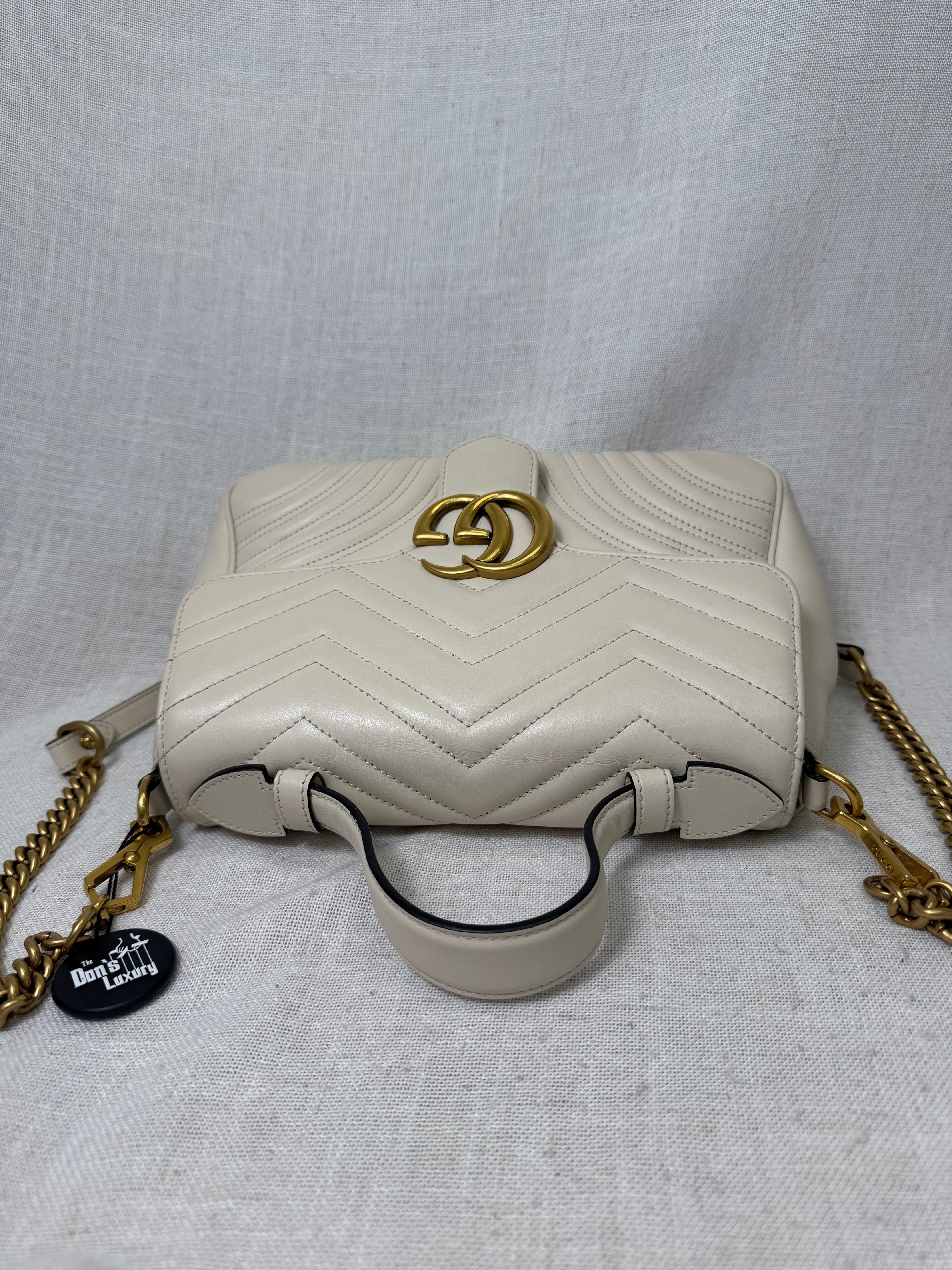 Gucci Cream Leather GG Small Marmont Top Handle Bag