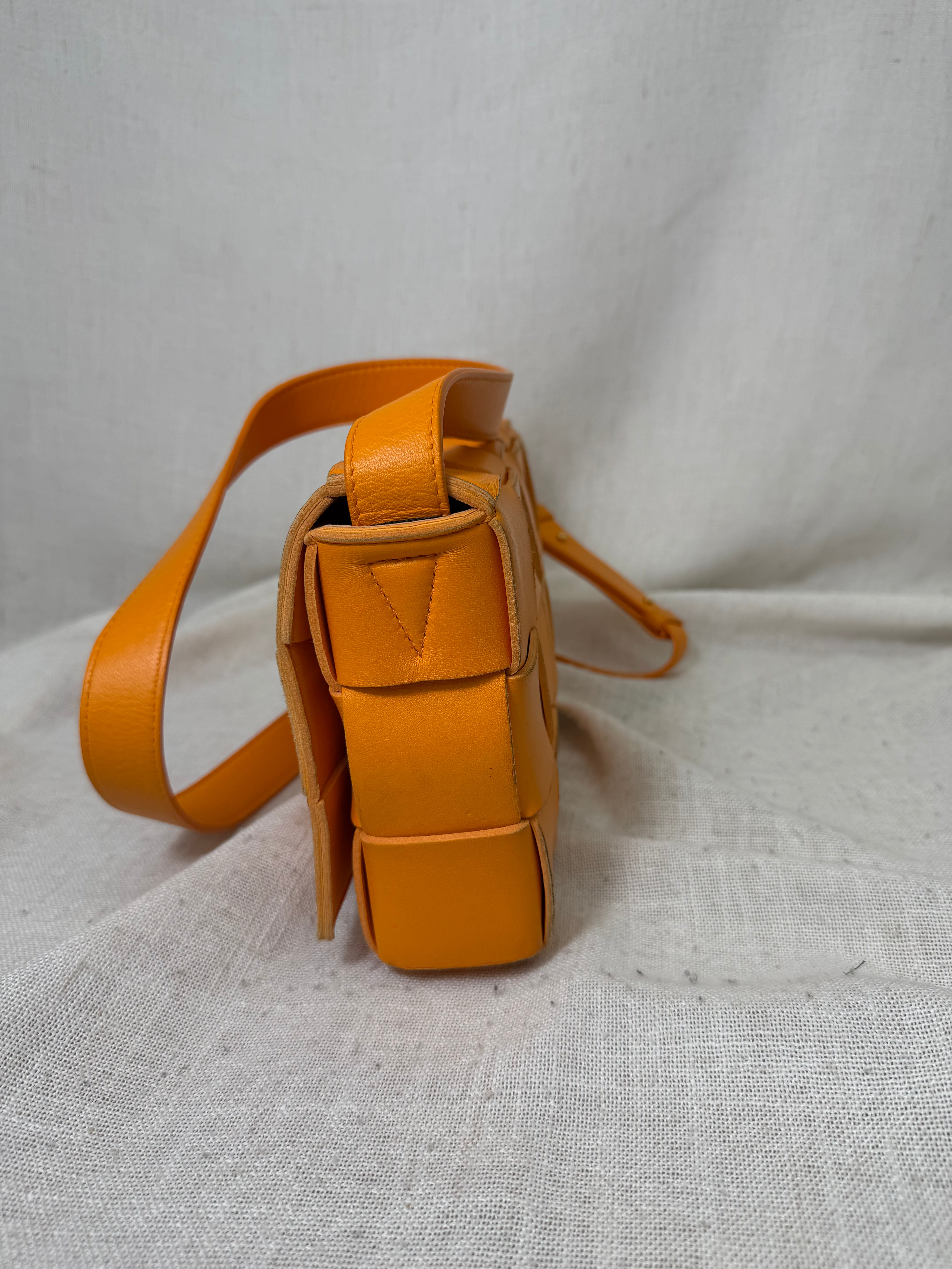 Bottega Veneta Orange Intrecciato Leather Cassette Crossbody Bag