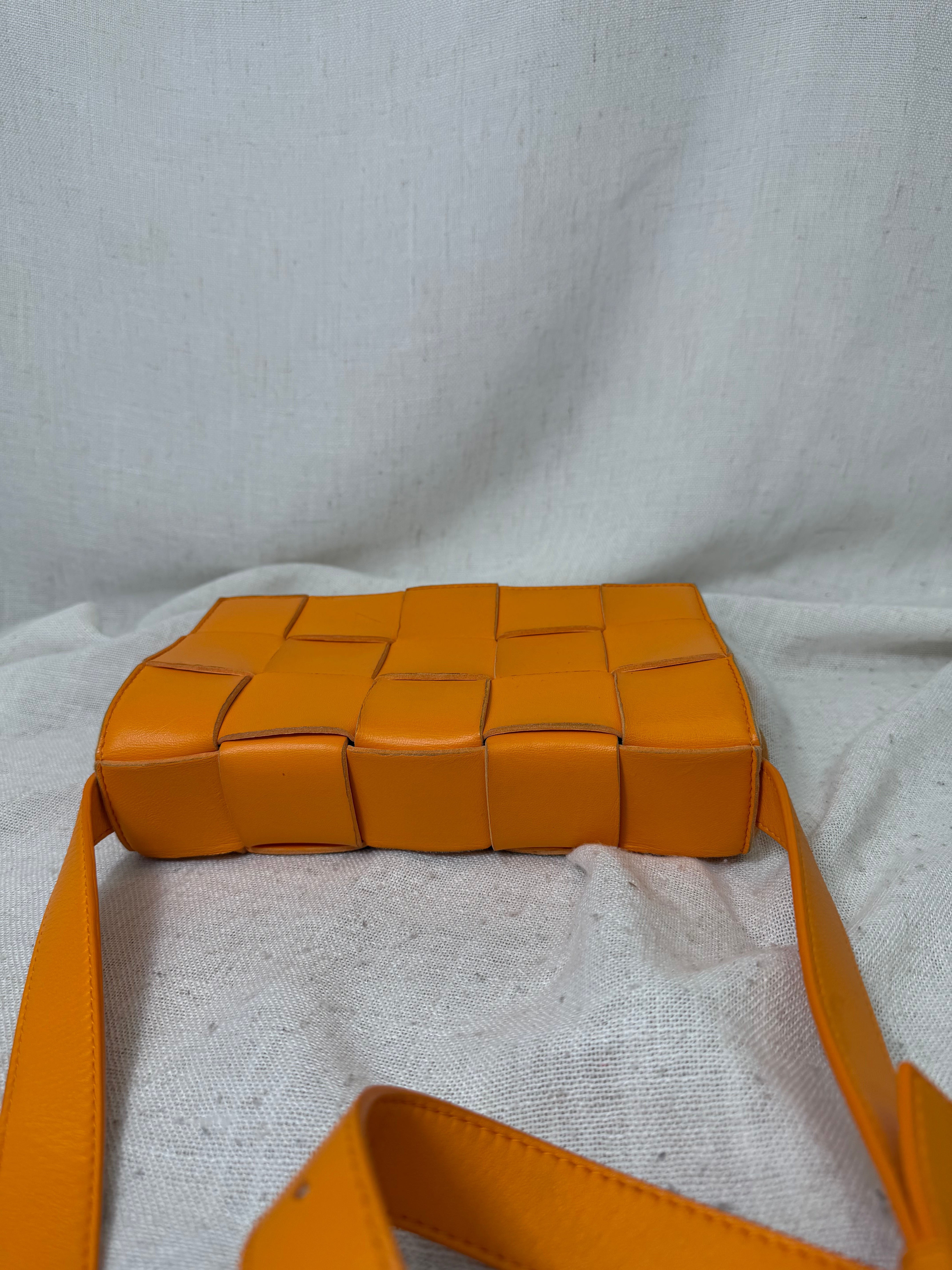 Bottega Veneta Orange Intrecciato Leather Cassette Crossbody Bag