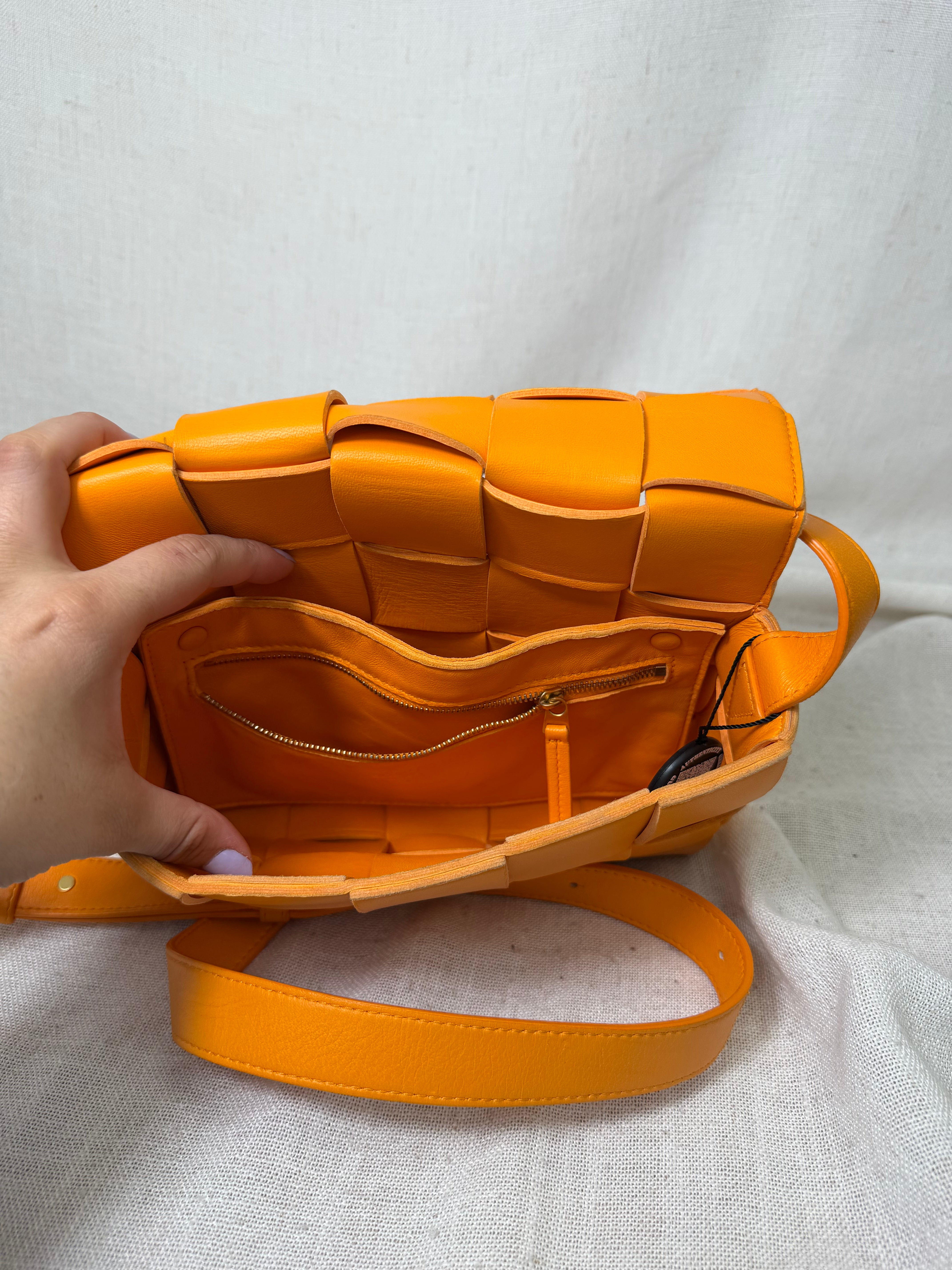 Bottega Veneta Orange Intrecciato Leather Cassette Crossbody Bag