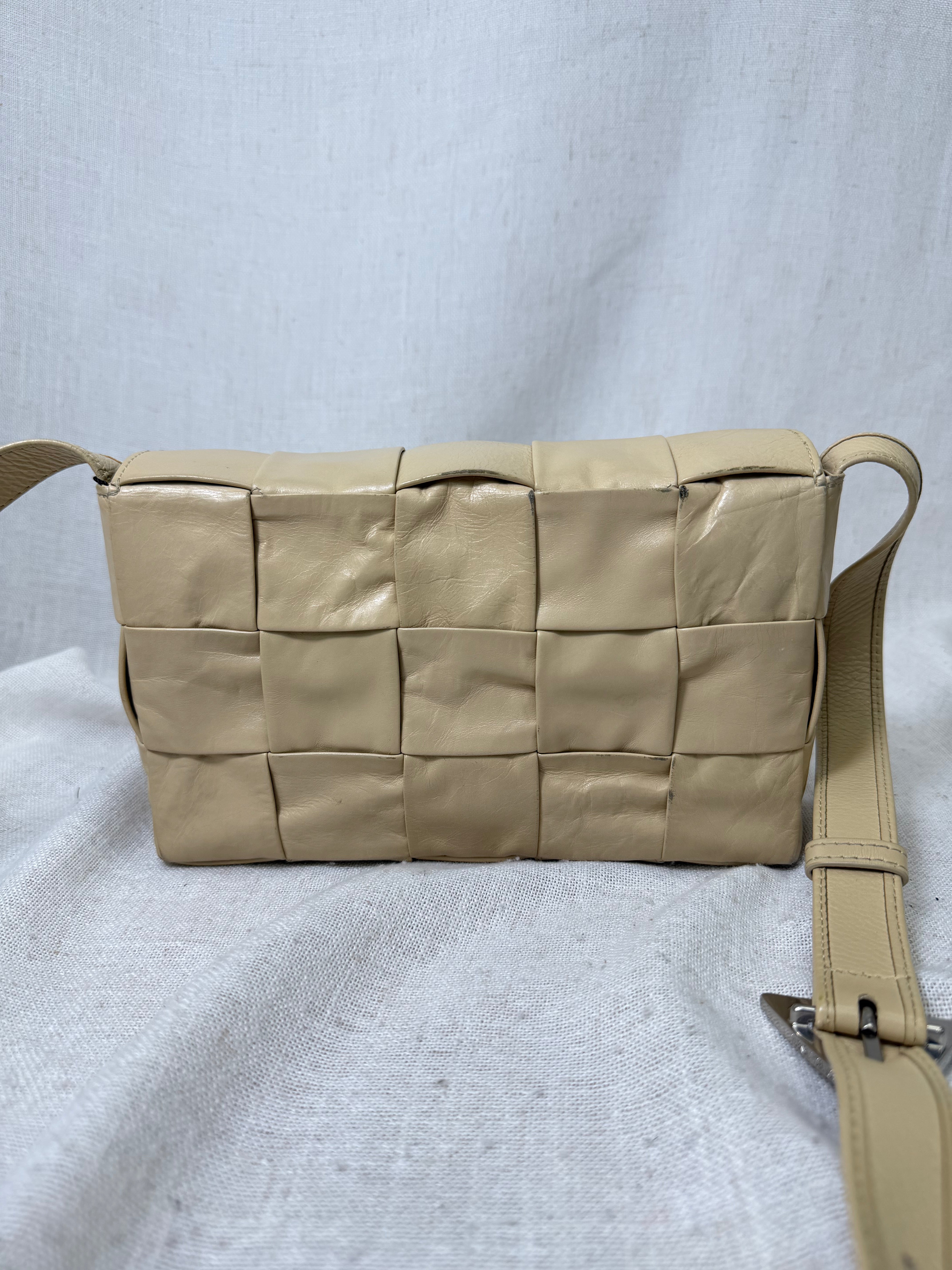 Bottega Veneta Beige Intrecciato Leather Cassette Crossbody Bag