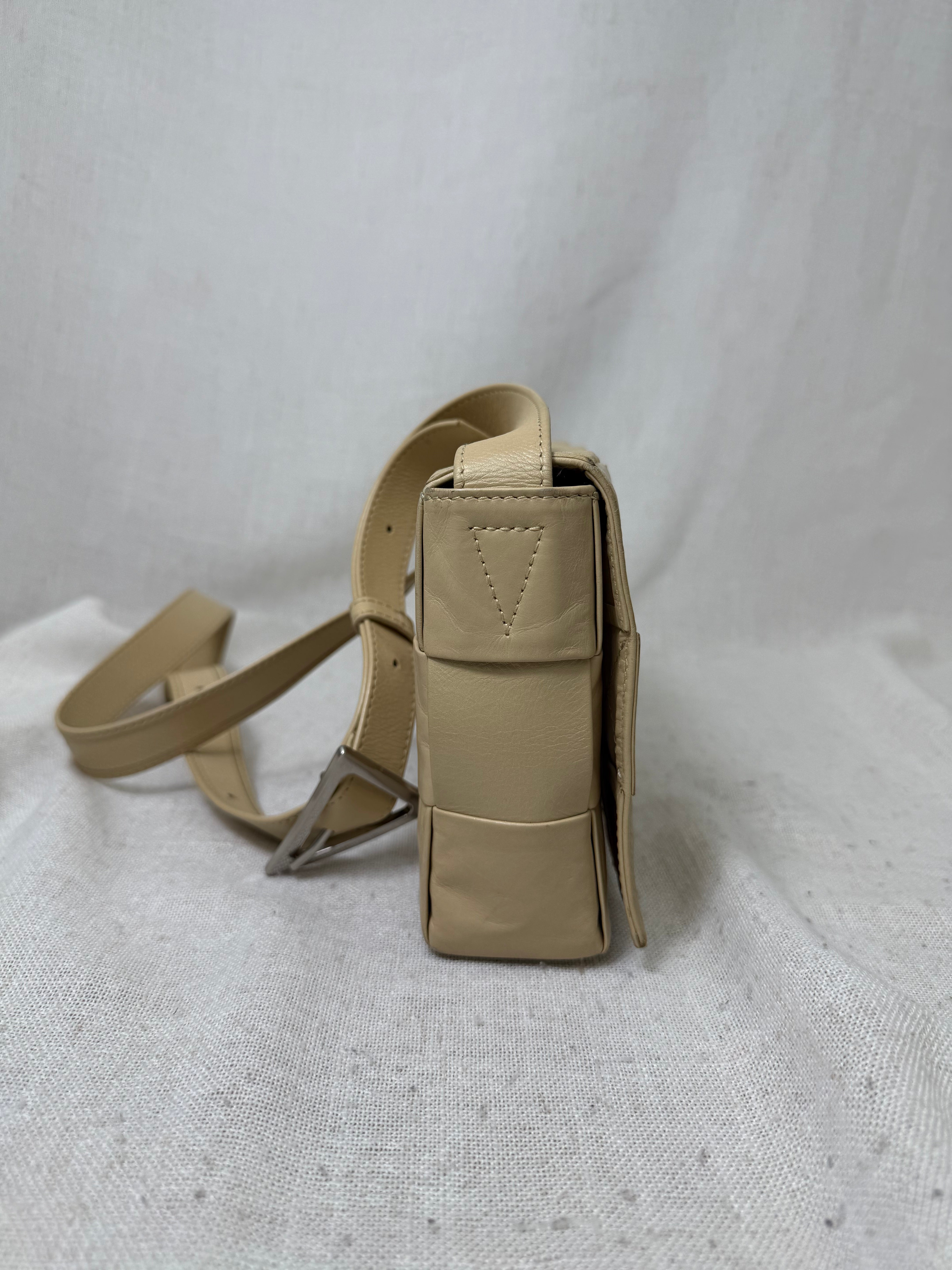 Bottega Veneta Beige Intrecciato Leather Cassette Crossbody Bag
