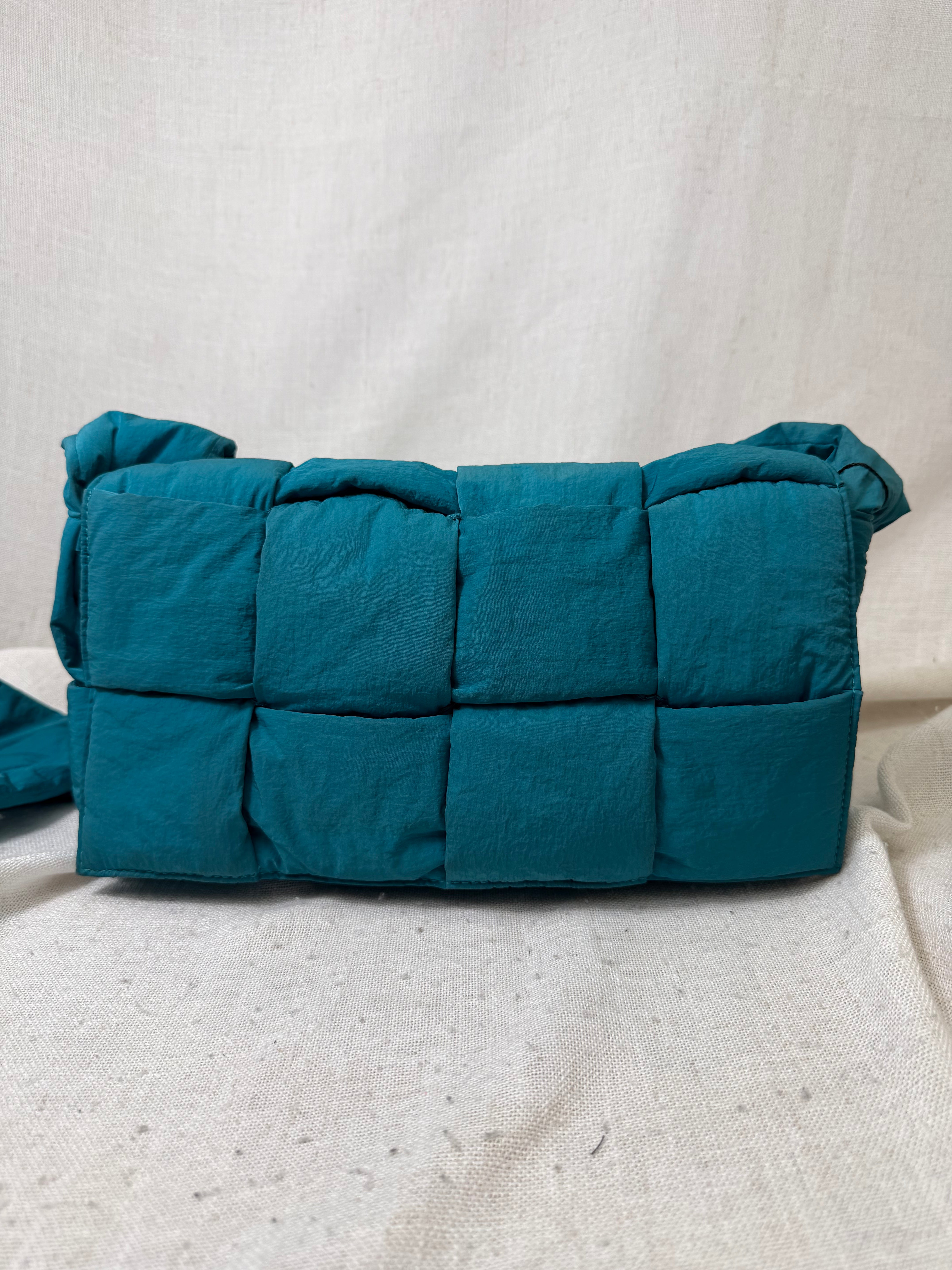 Bottega Veneta Turquoise Nylon Padded Tech Cassette Crossbody Bag