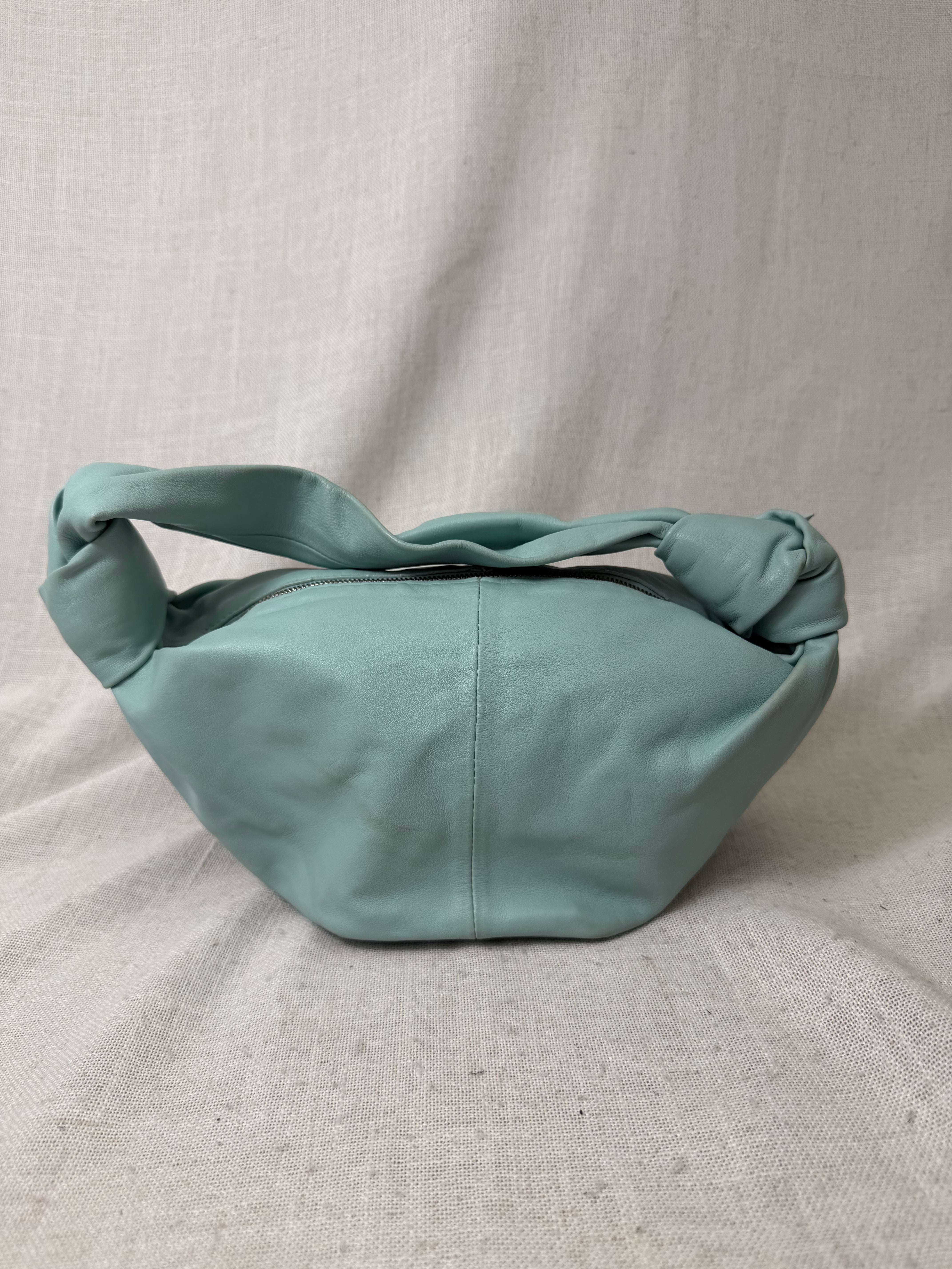 Bottega Veneta Blue Calfskin Leather Mini Double Knot Handbag