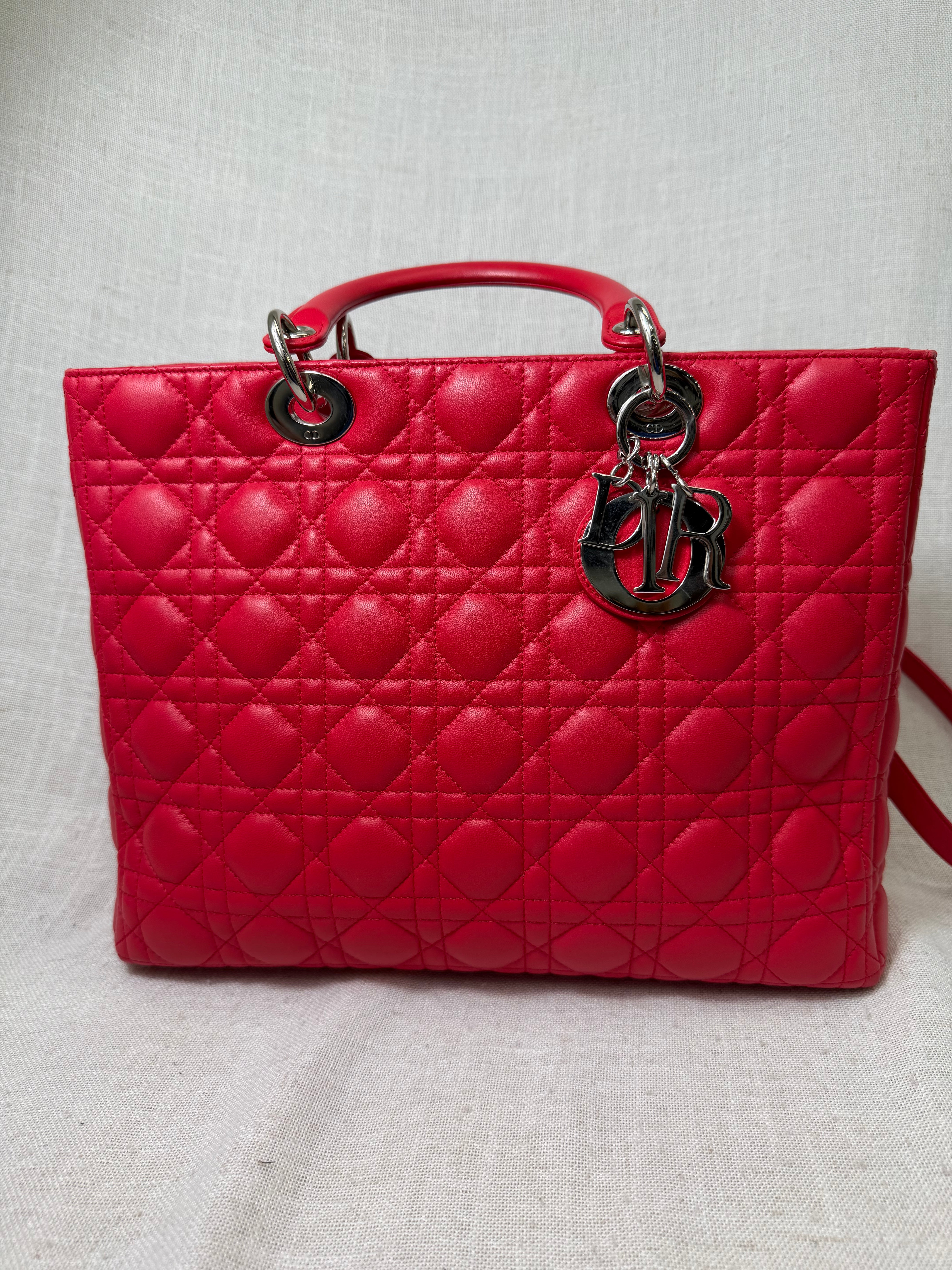 Christian Dior Red Leather Large Lady Dior Handbag