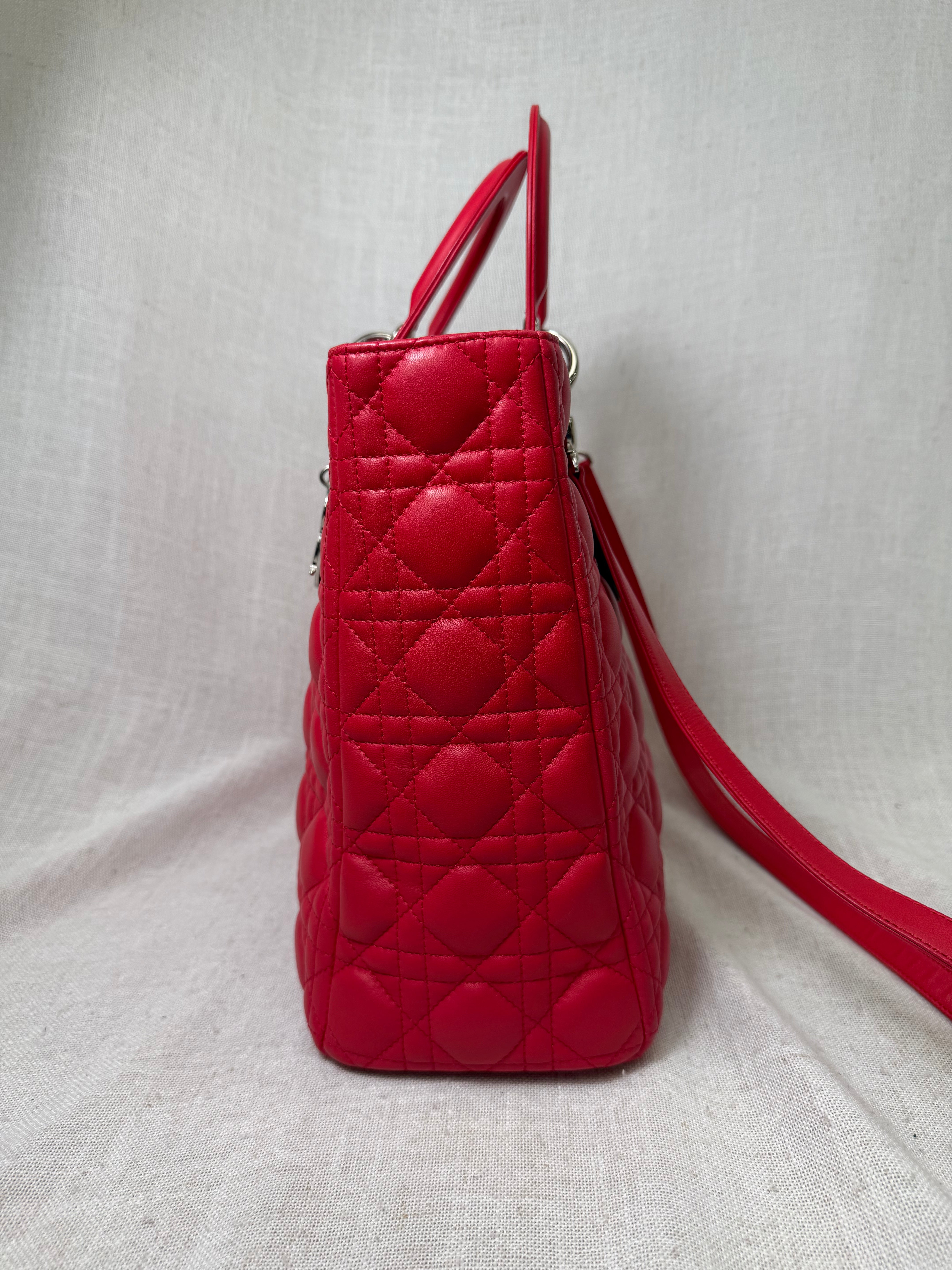 Christian Dior Red Leather Large Lady Dior Handbag