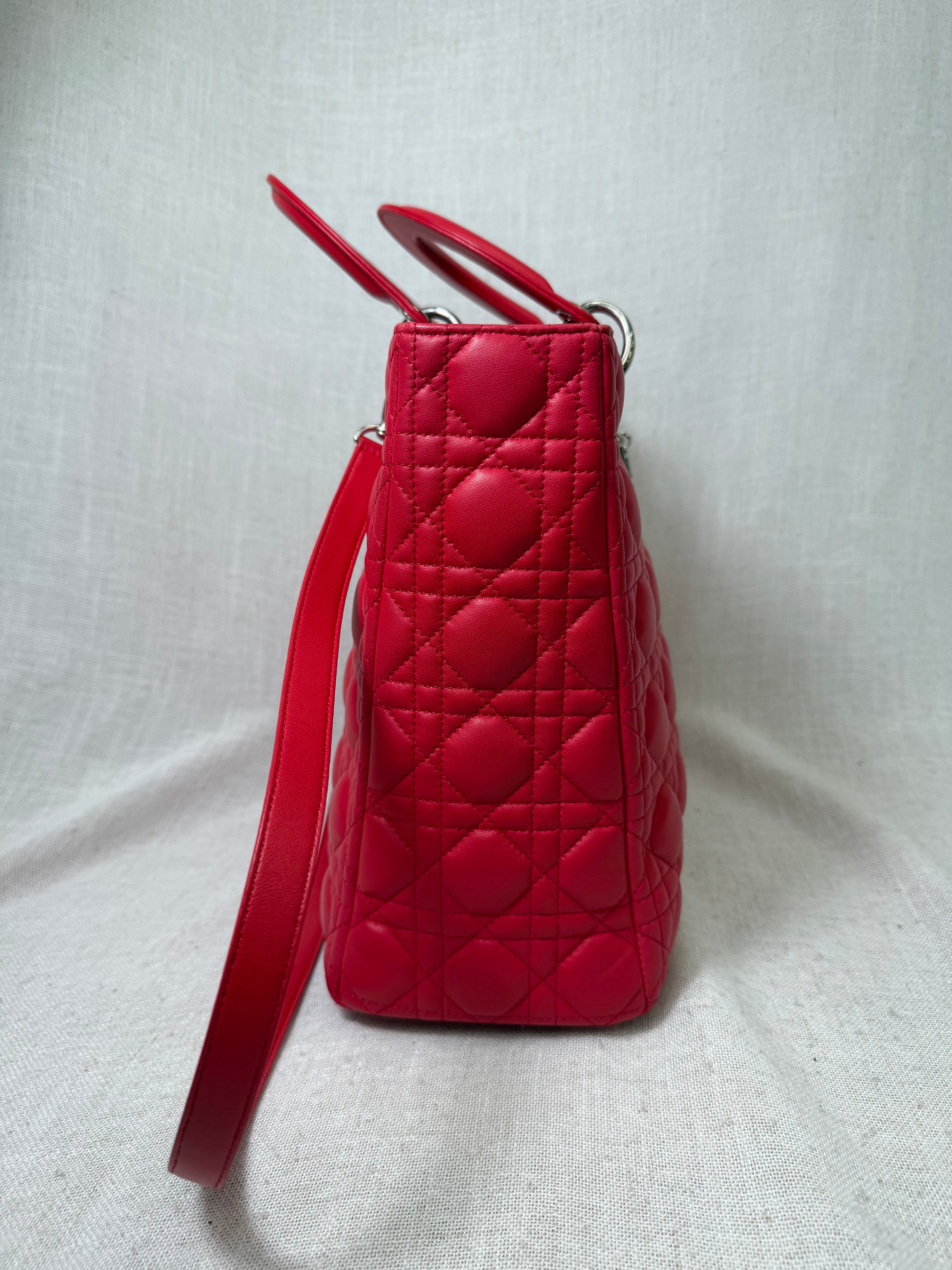 Christian Dior Red Leather Large Lady Dior Handbag