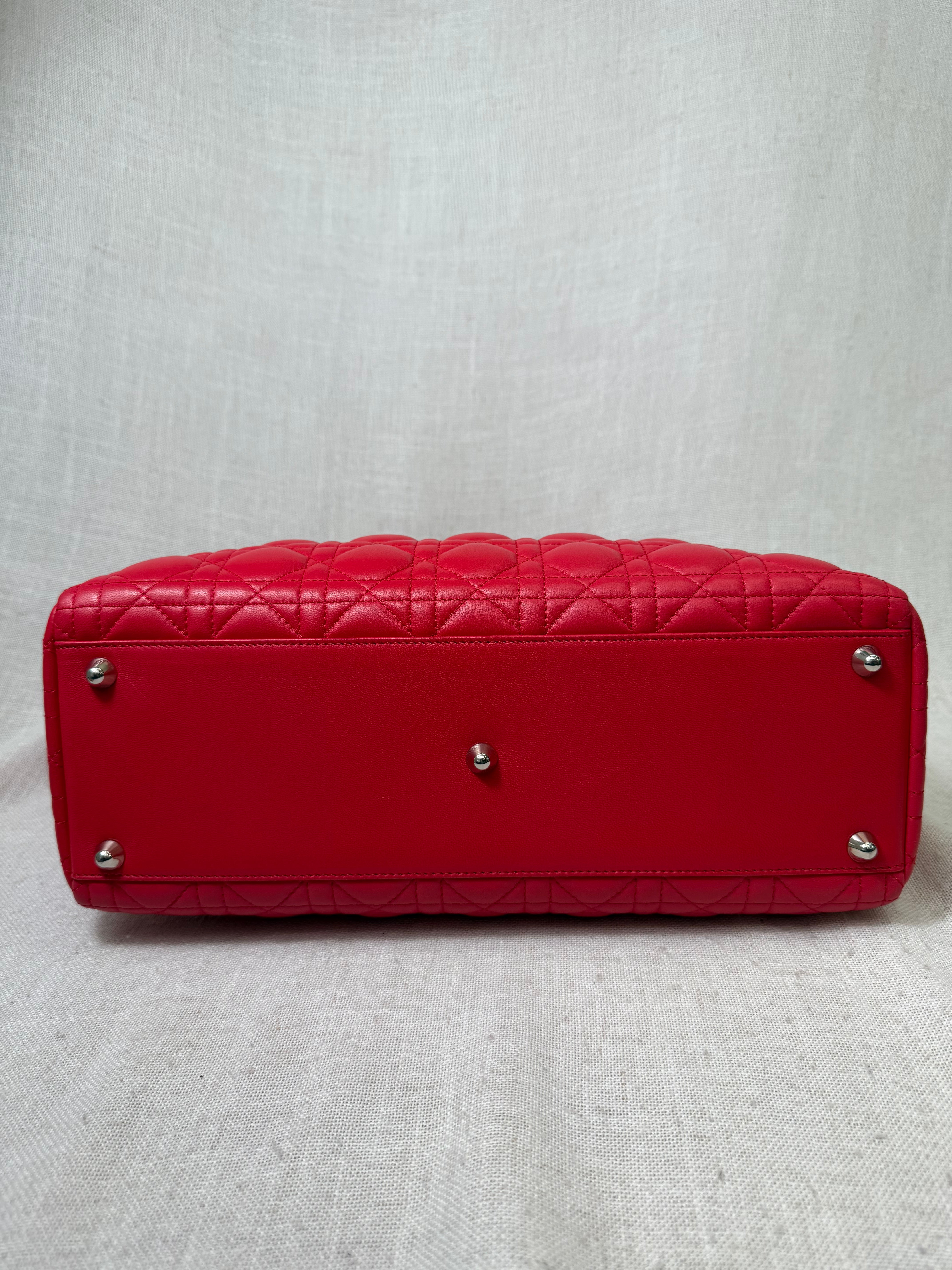 Christian Dior Red Leather Large Lady Dior Handbag