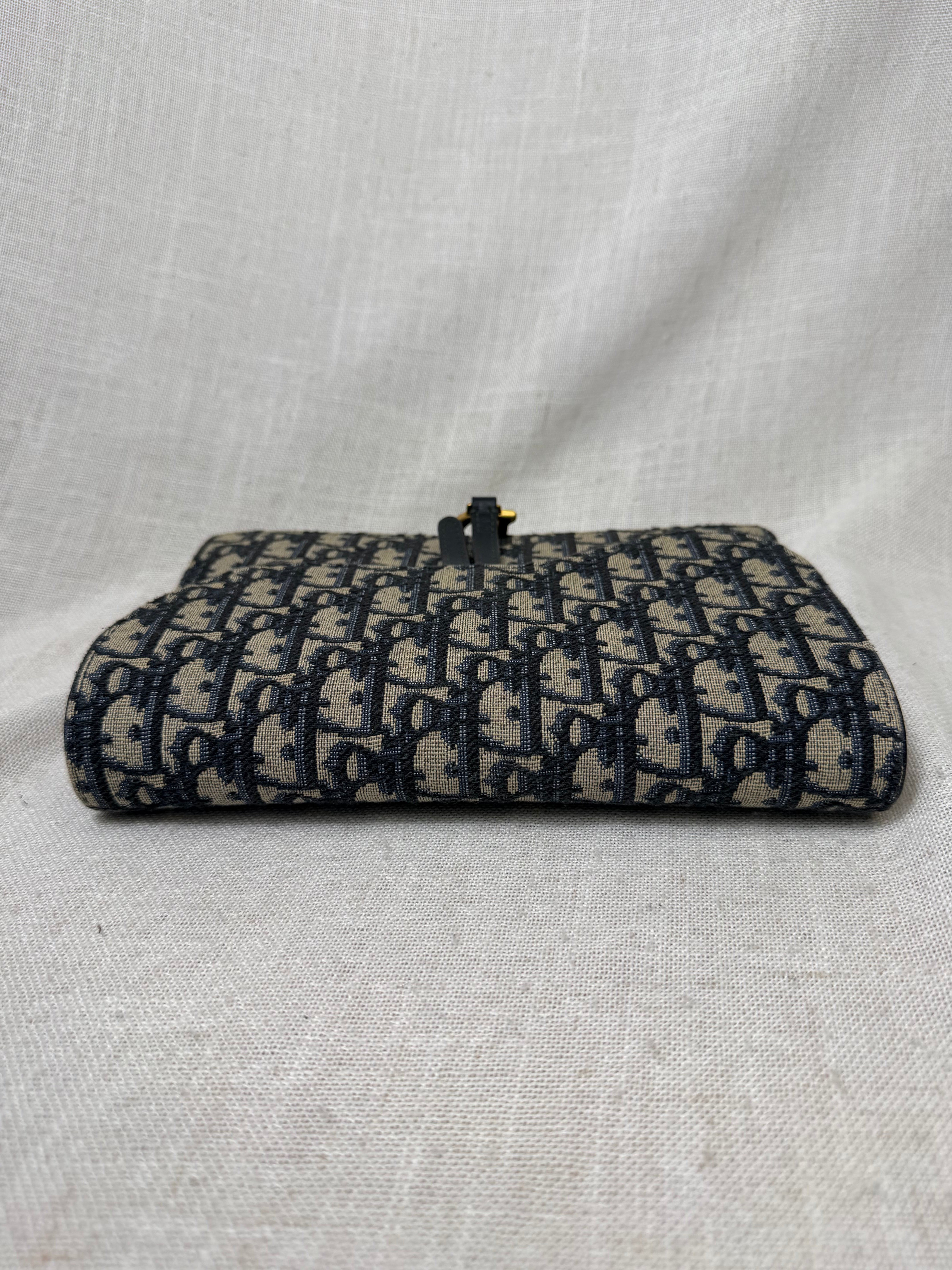 Christian Dior Blue Oblique Jacquard Saddle Chain Clutch