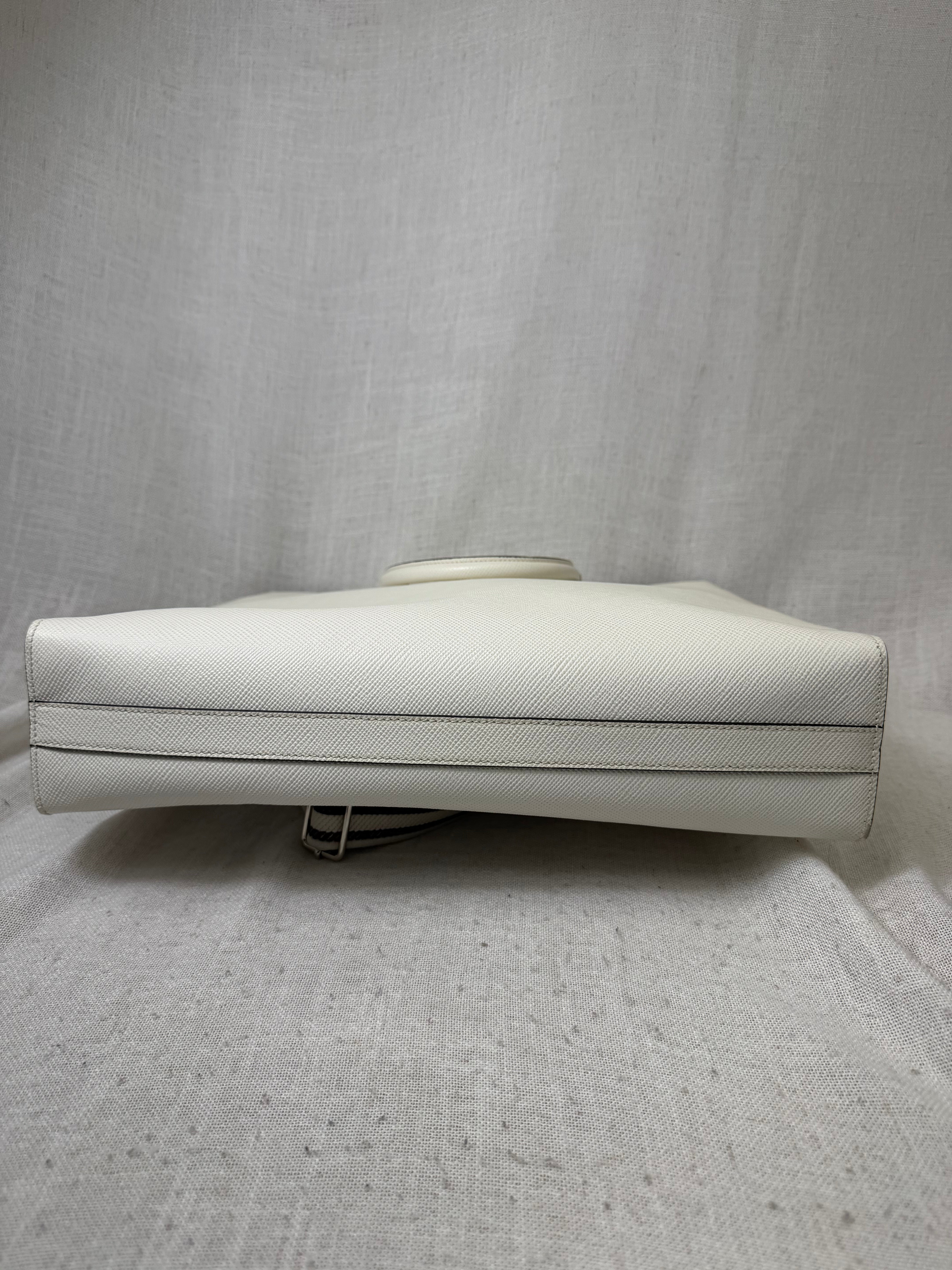 Prada White Saffiano Leather Embossed Triangle Tote Bag