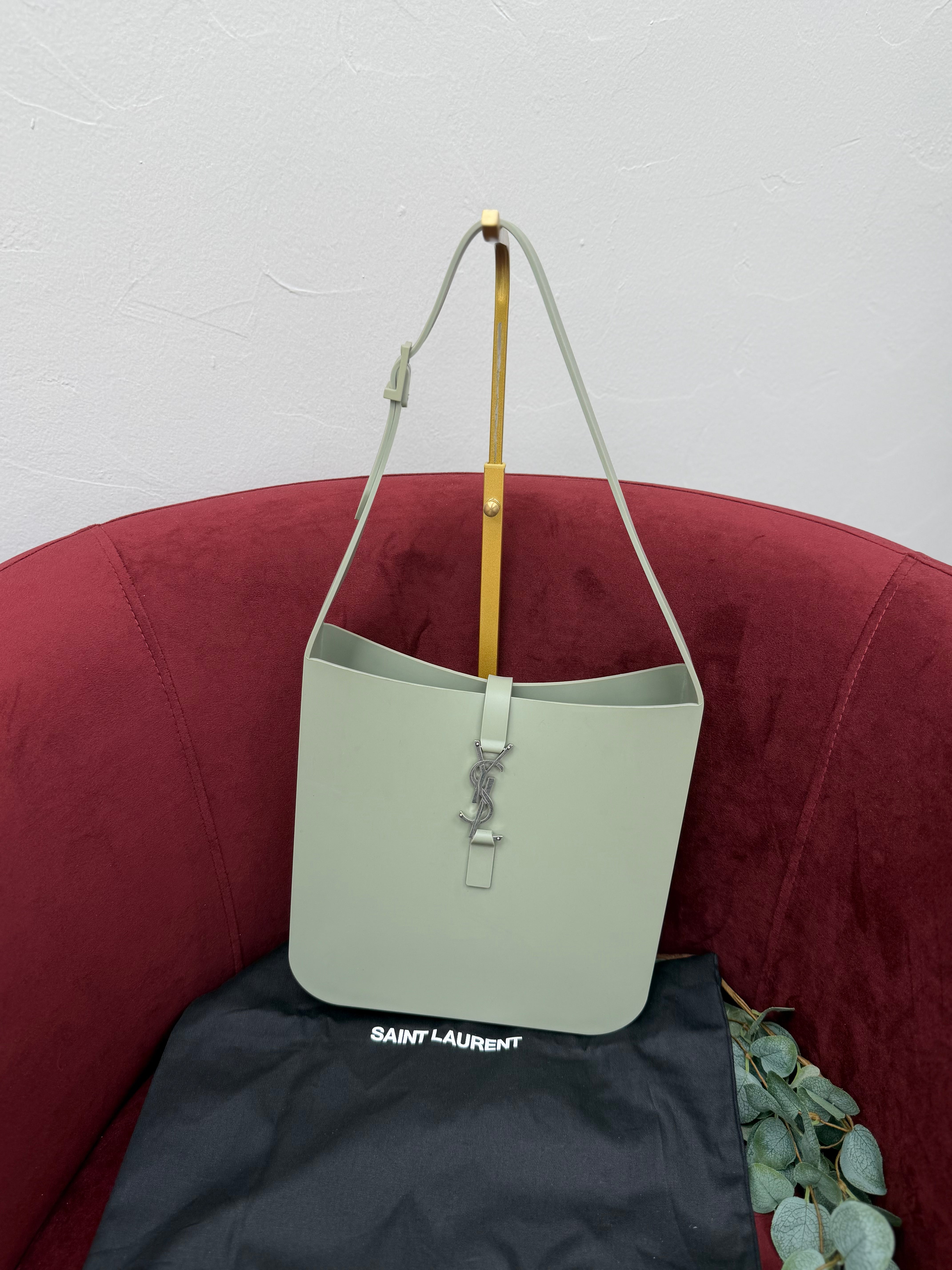 Saint Laurent YSL Green Rubber Le 37 Bucket Bag