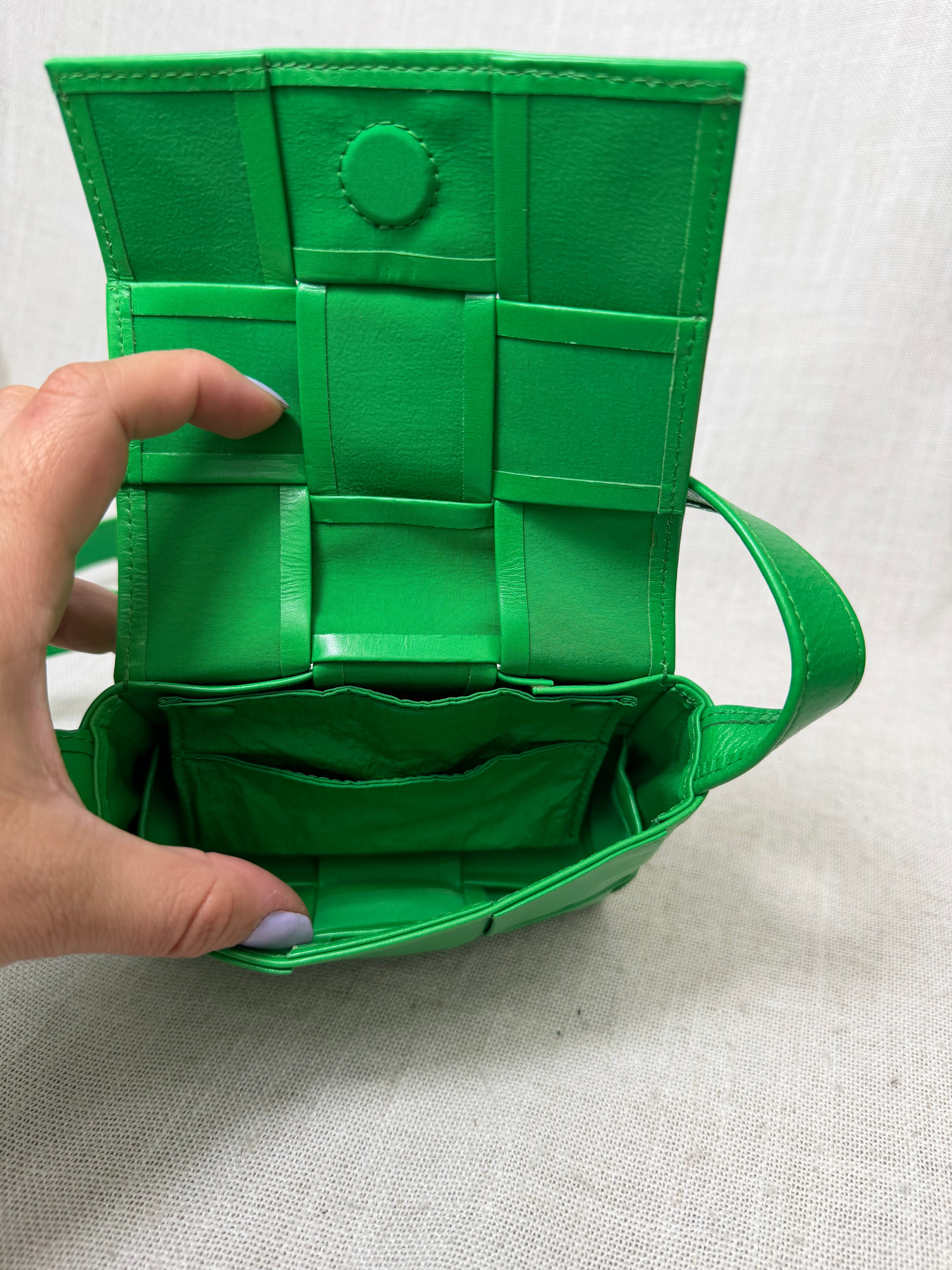 Bottega Veneta Green Intrecciato Leather Candy Cassette Mini Crossbody Bag