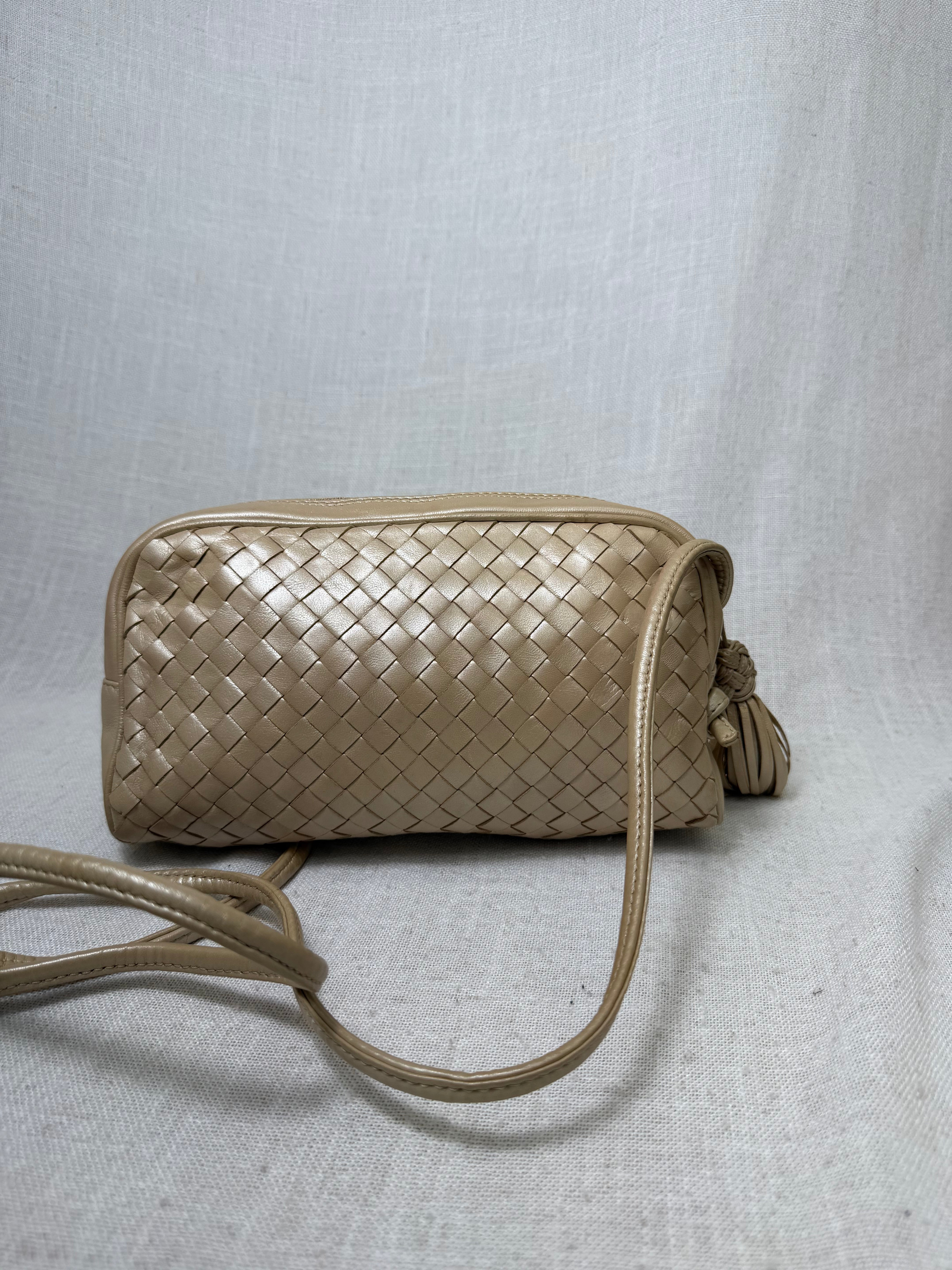 Bottega Veneta Gold Intrecciato Leather Crossbody Bag