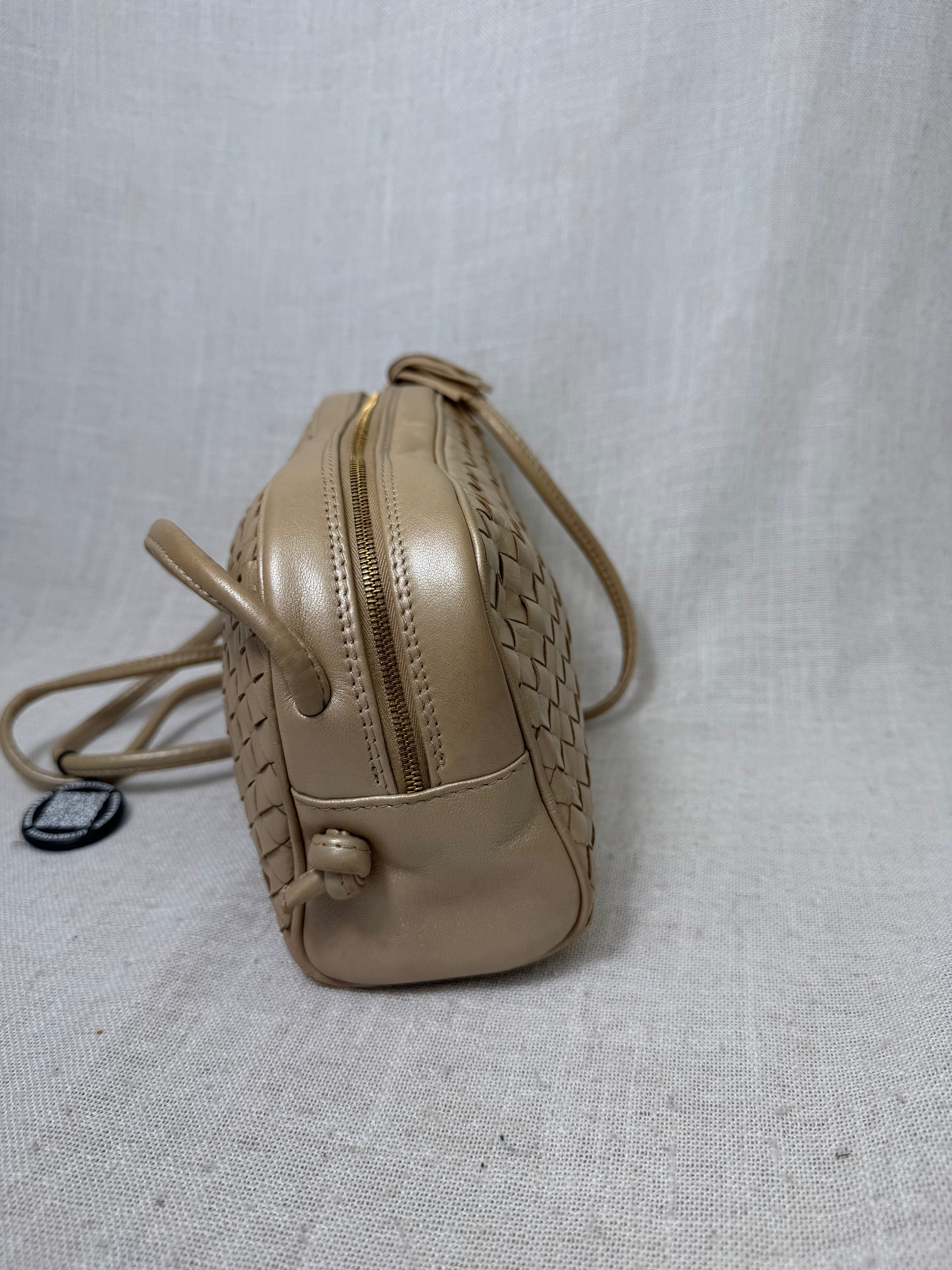 Bottega Veneta Gold Intrecciato Leather Crossbody Bag
