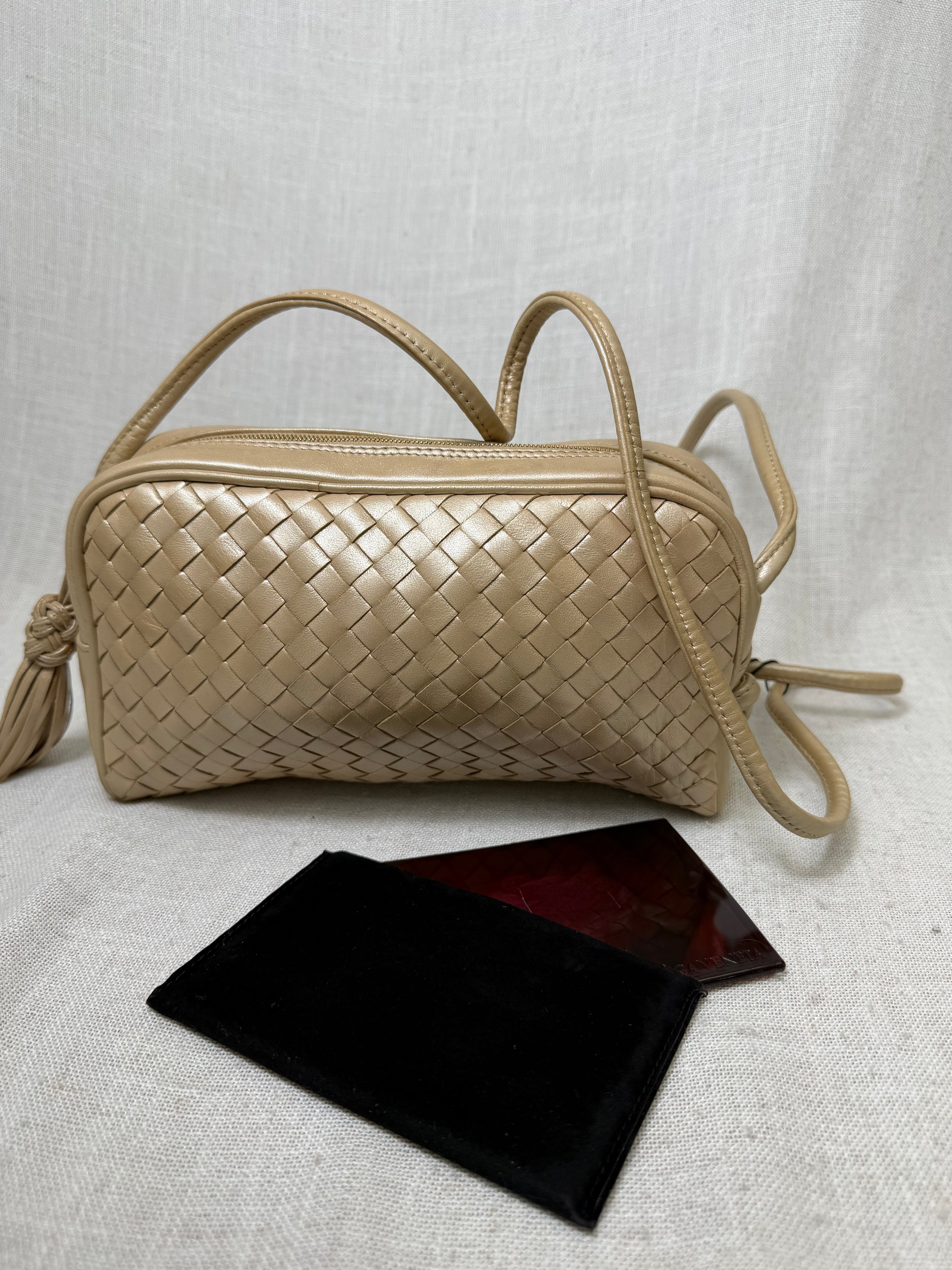 Bottega Veneta Gold Intrecciato Leather Crossbody Bag