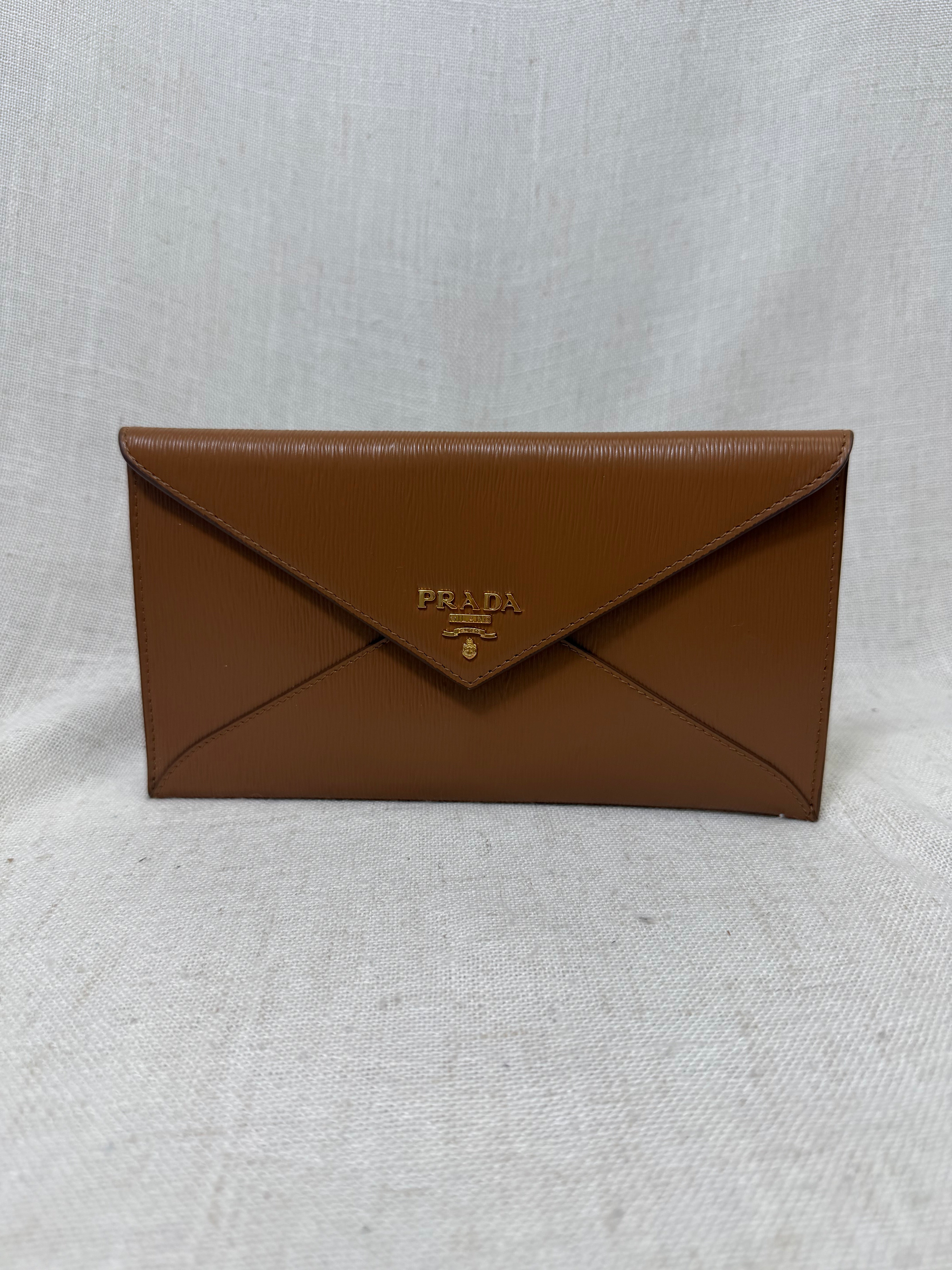 LIKE NEW - Prada Brown Vitello Leather Envelope Wallet