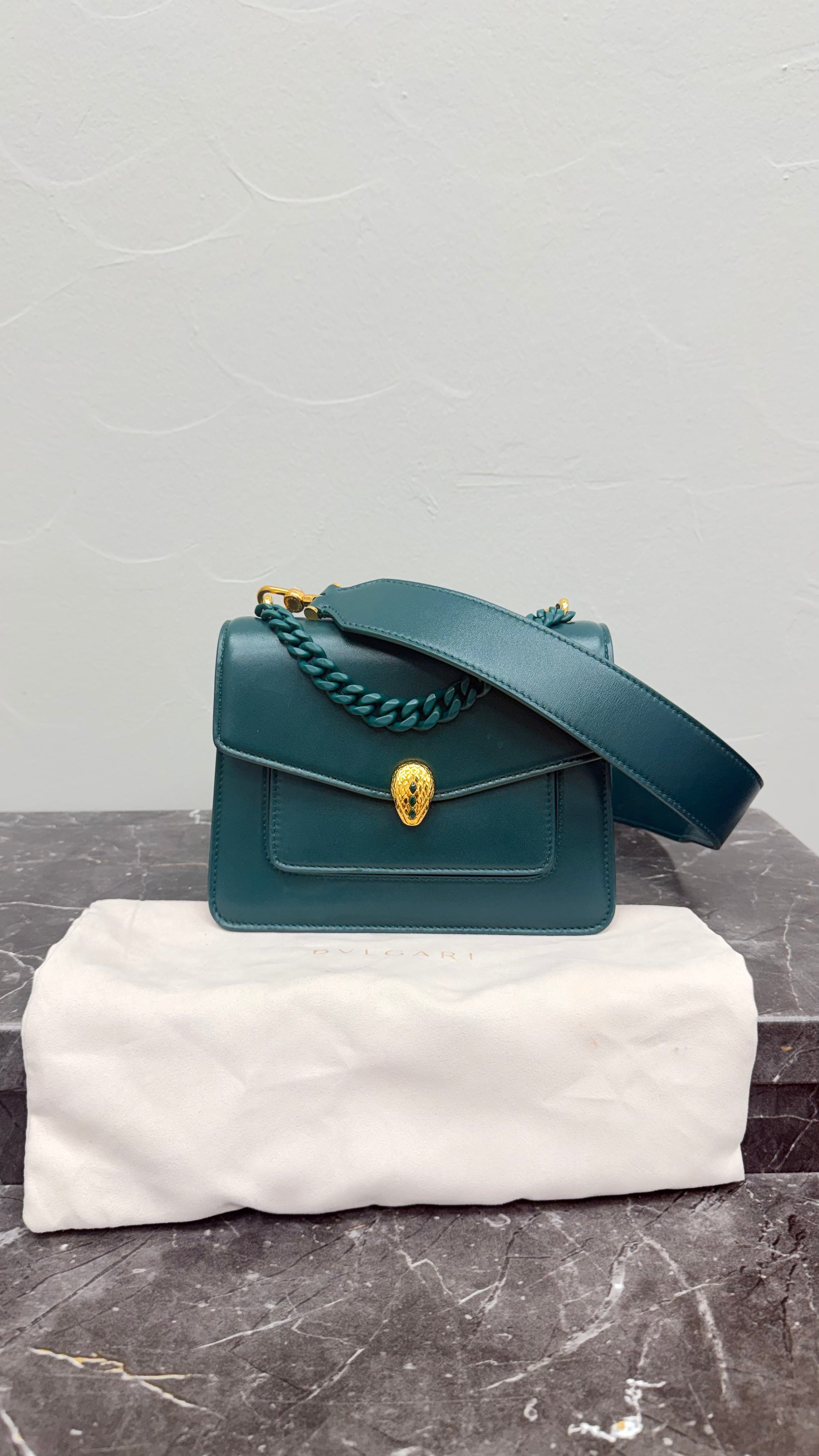 Bvlgari Emerald Green Leather Serpenti Forever maxi Chain Bag