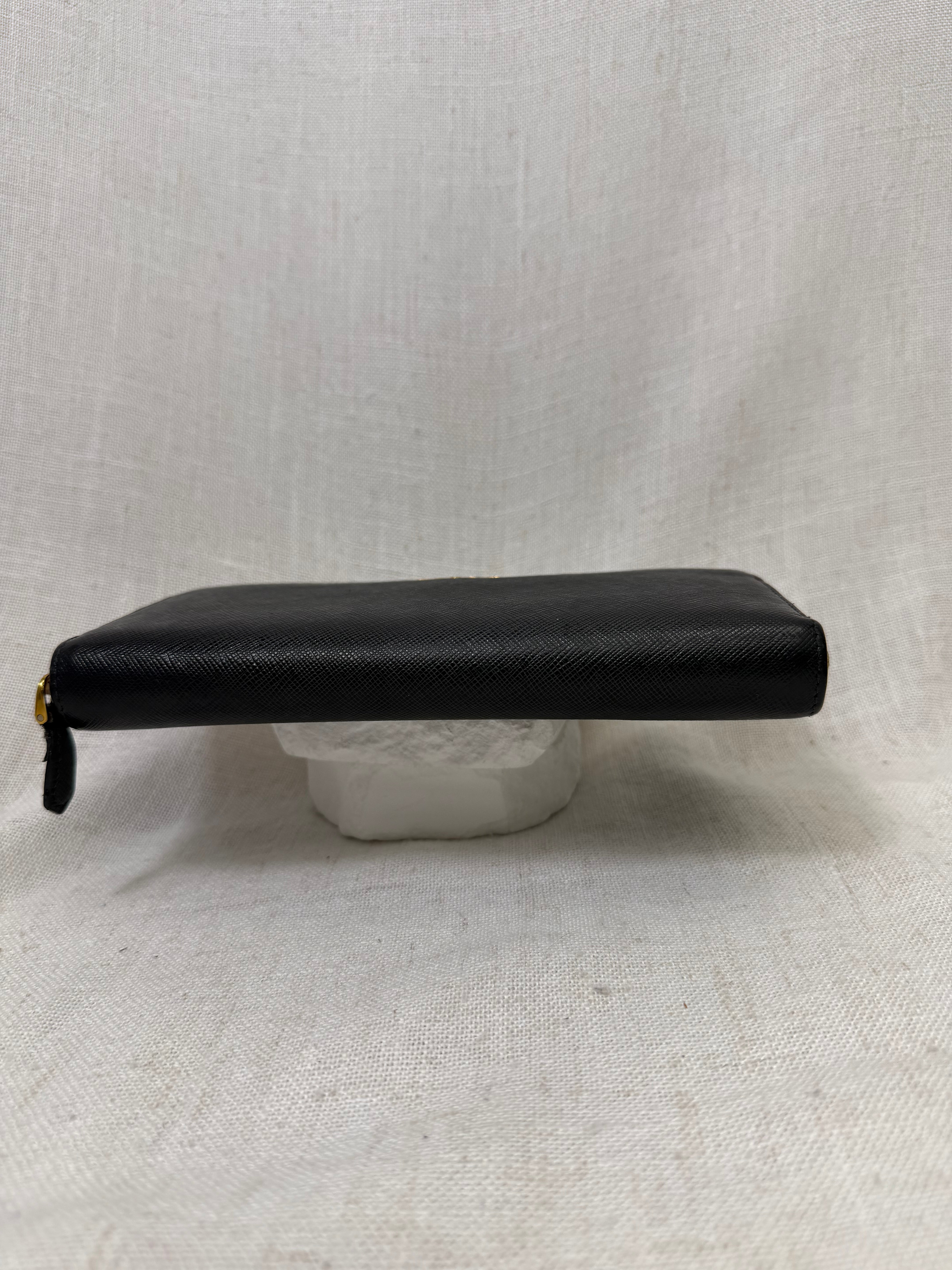 Prada Black Saffiano Leather Zippy wallet