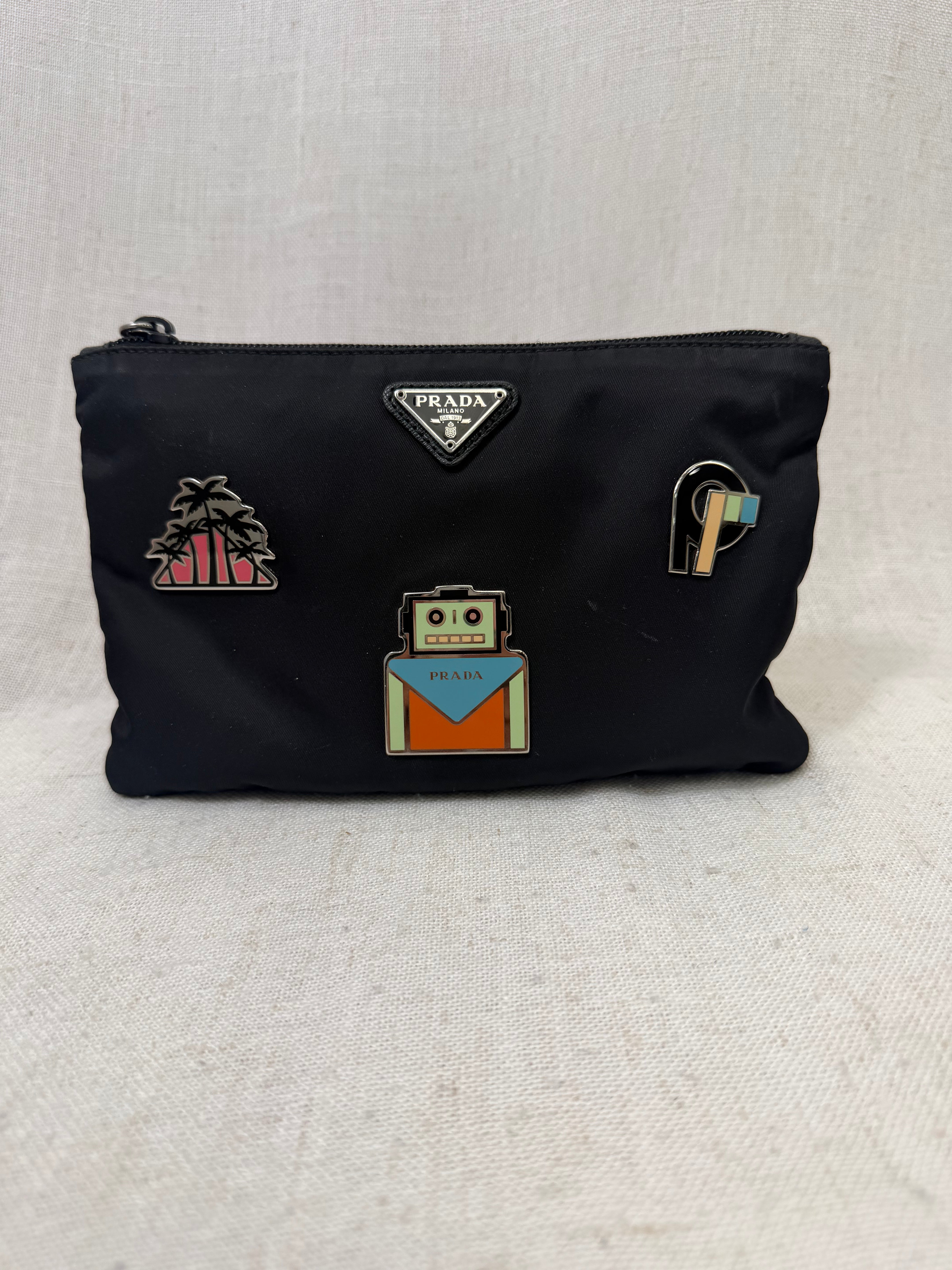 Prada Black Nylon Tessuto Pins Zippy Pouch
