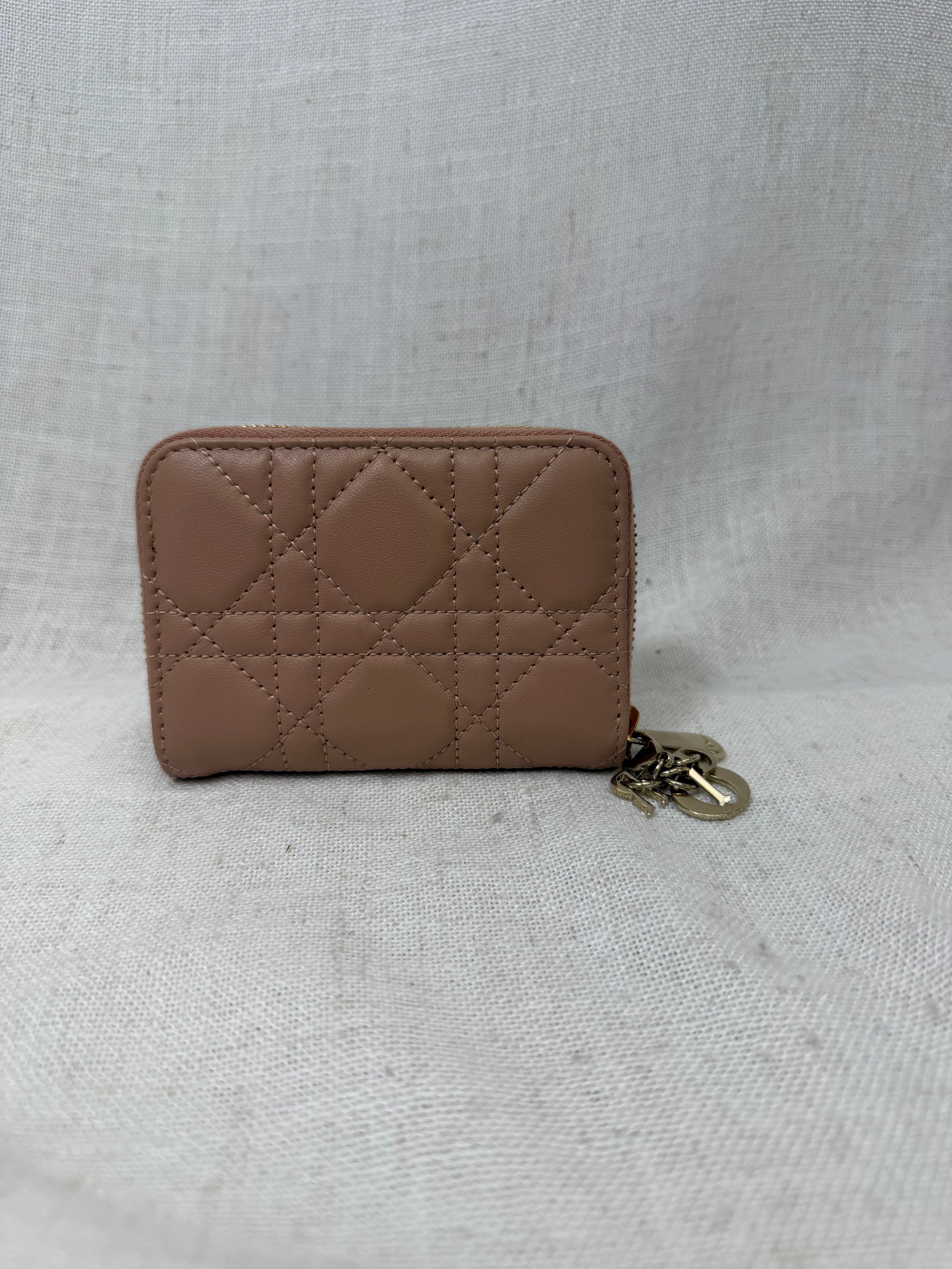 Christian Dior Pink Leather Lady Dior Voyageur Compact Card Pouch