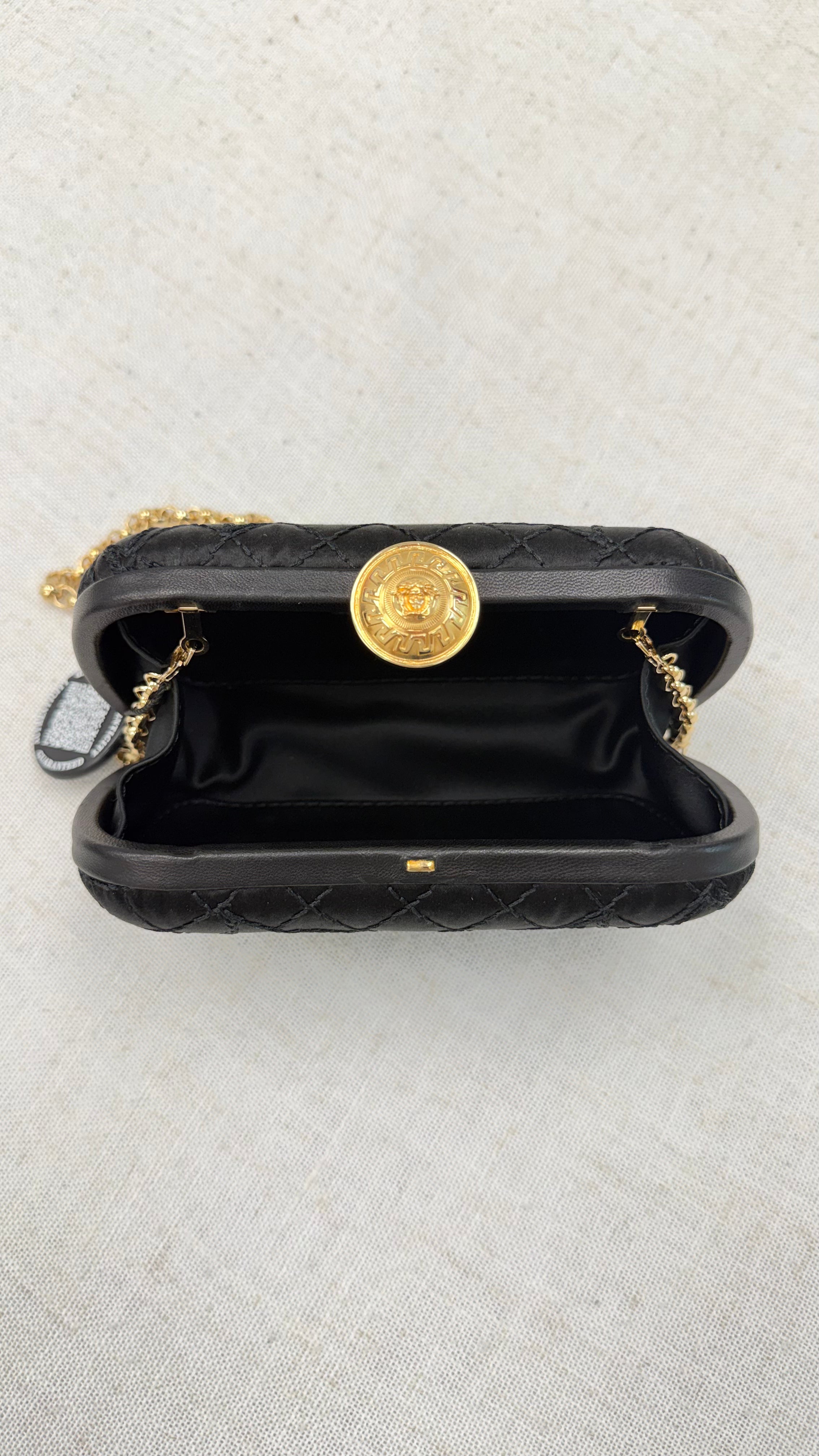 Versace Black Quilted Satin Clutch Bag