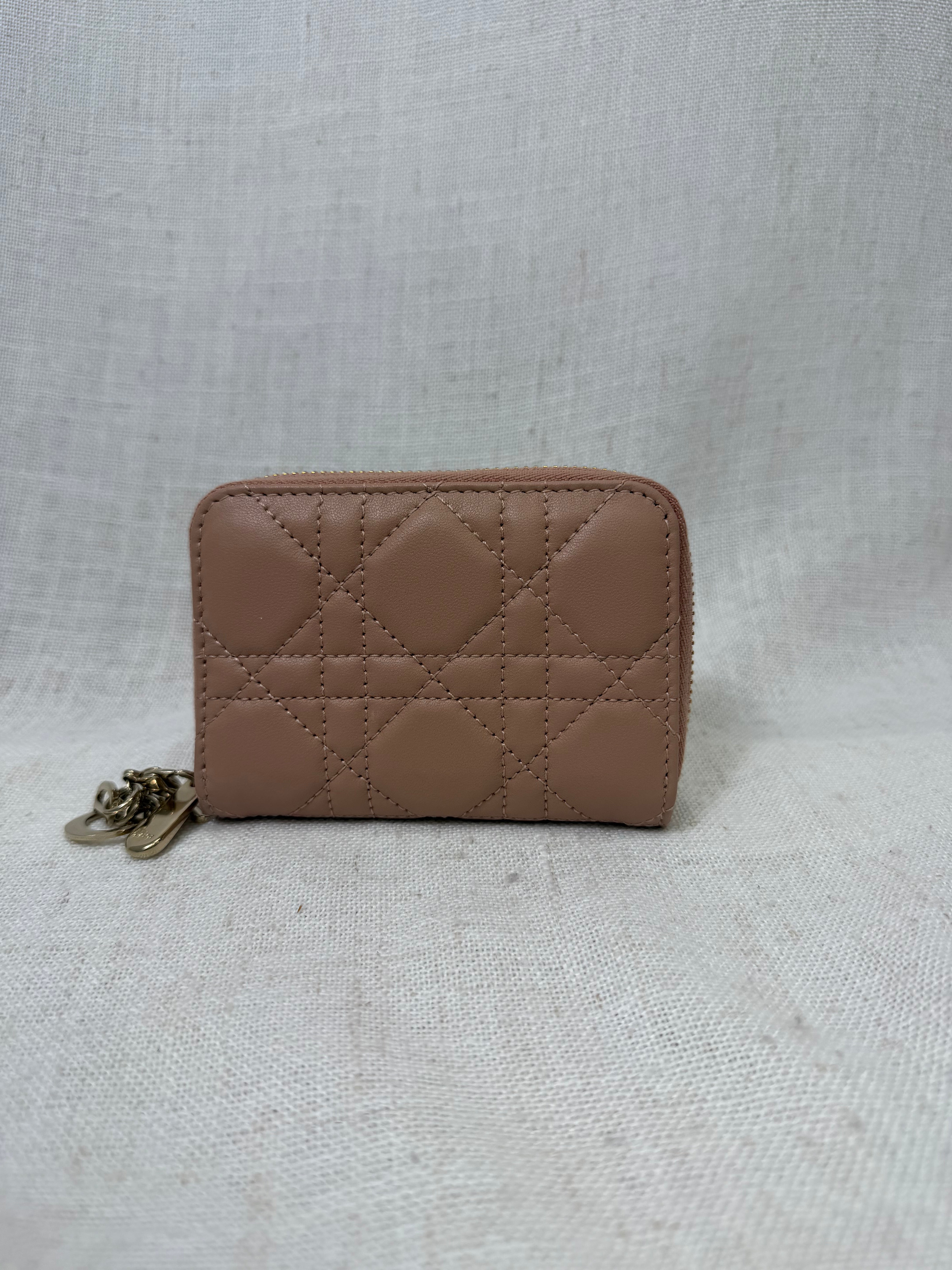 Christian Dior Pink Leather Lady Dior Voyageur Compact Card Pouch